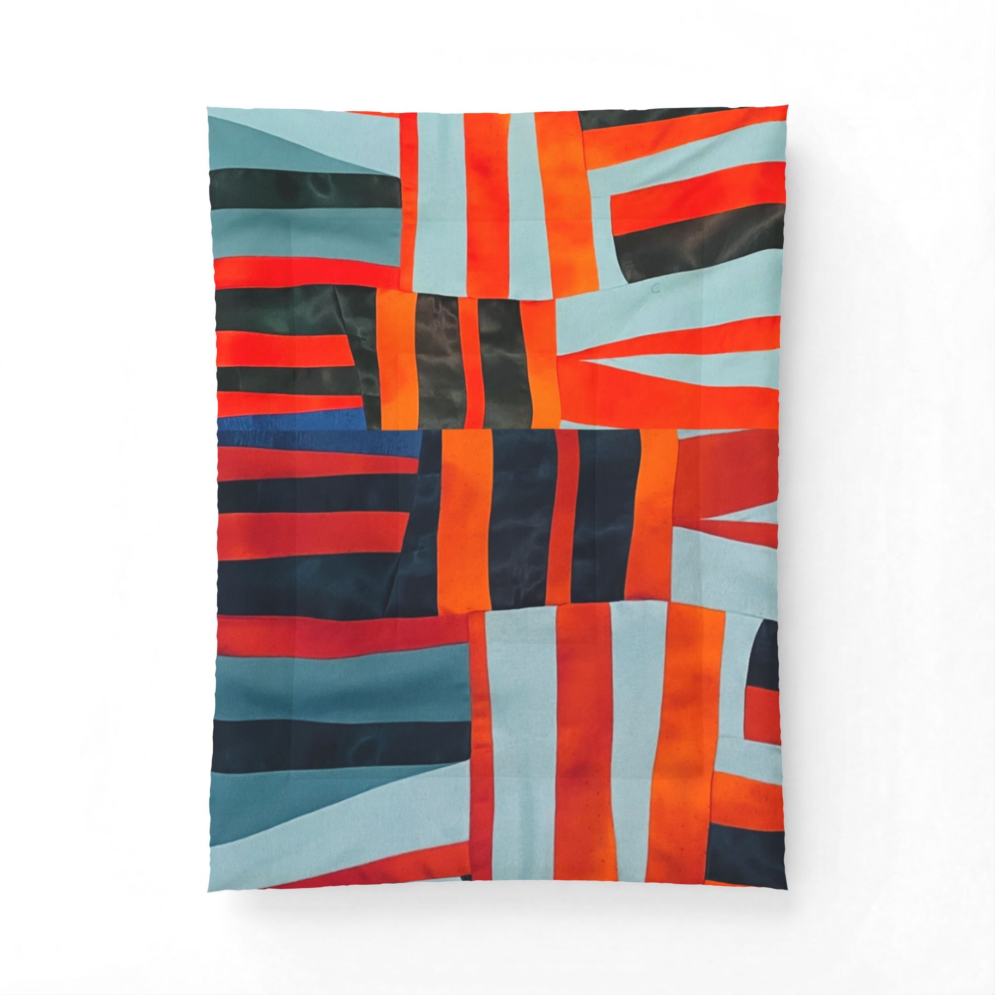 "Samuel" Abstract Geometric Cotton Comforter — Modern Red, Orange & Teal Bedspread