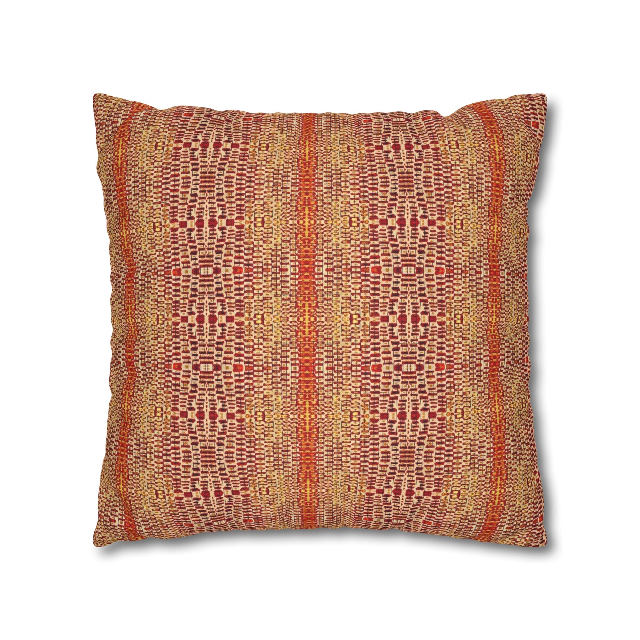 "Queen Mother" Boho Rust Orange Woven Pattern Pillowcase — Decorative Square Throw Pillow Cover