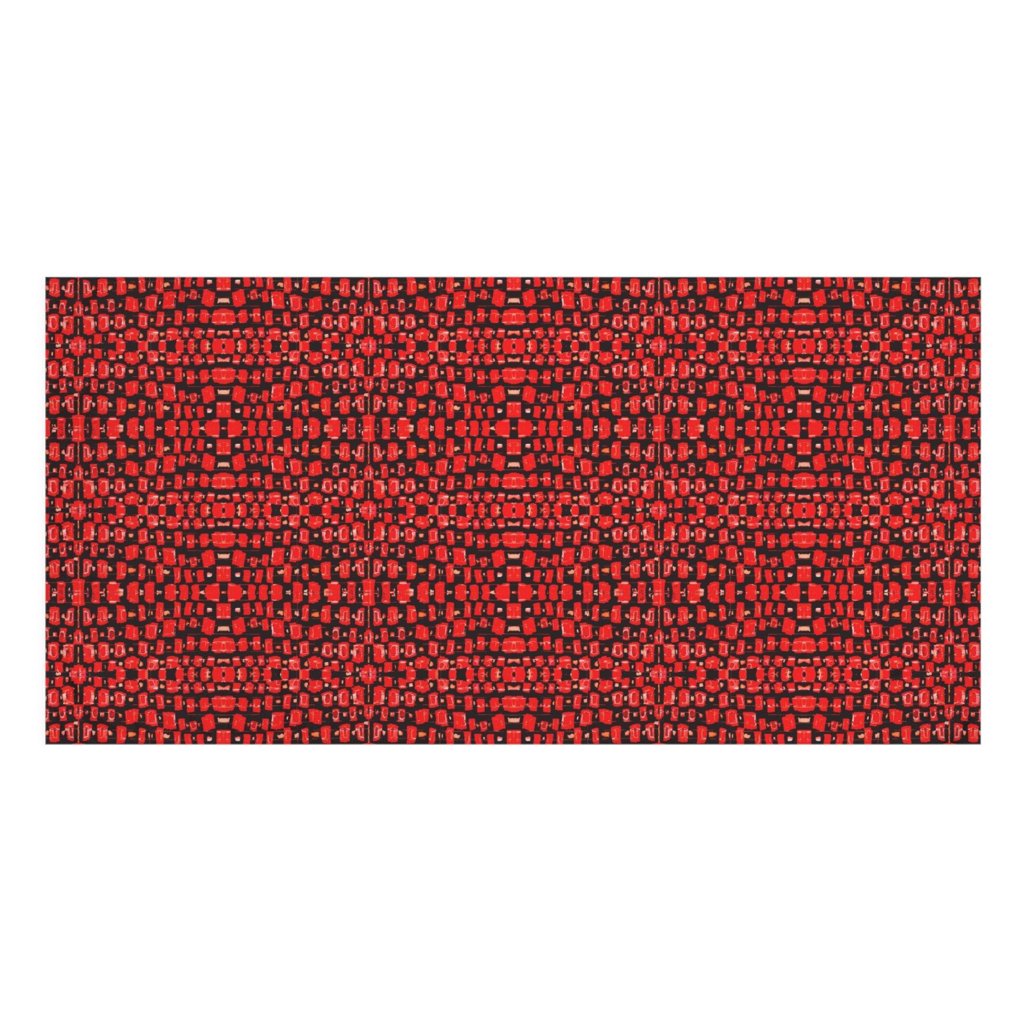 "Japanese Cherry Blossom" Towel — Red Geometric Mosaic Pattern