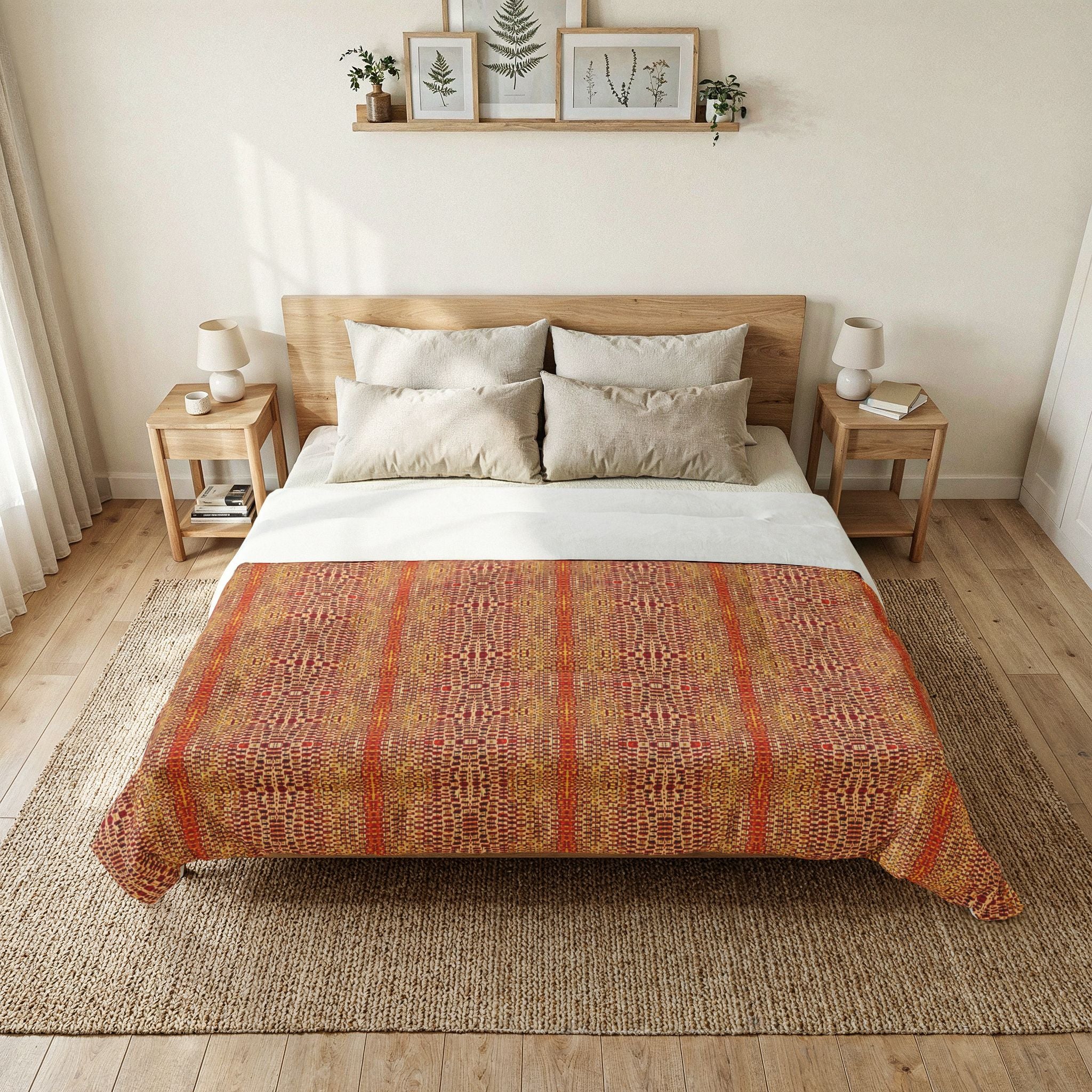 "Queen Mother" Gold Bronze Regal Boho Striped Cotton Comforter — Warm Earthtone Tribal Pattern