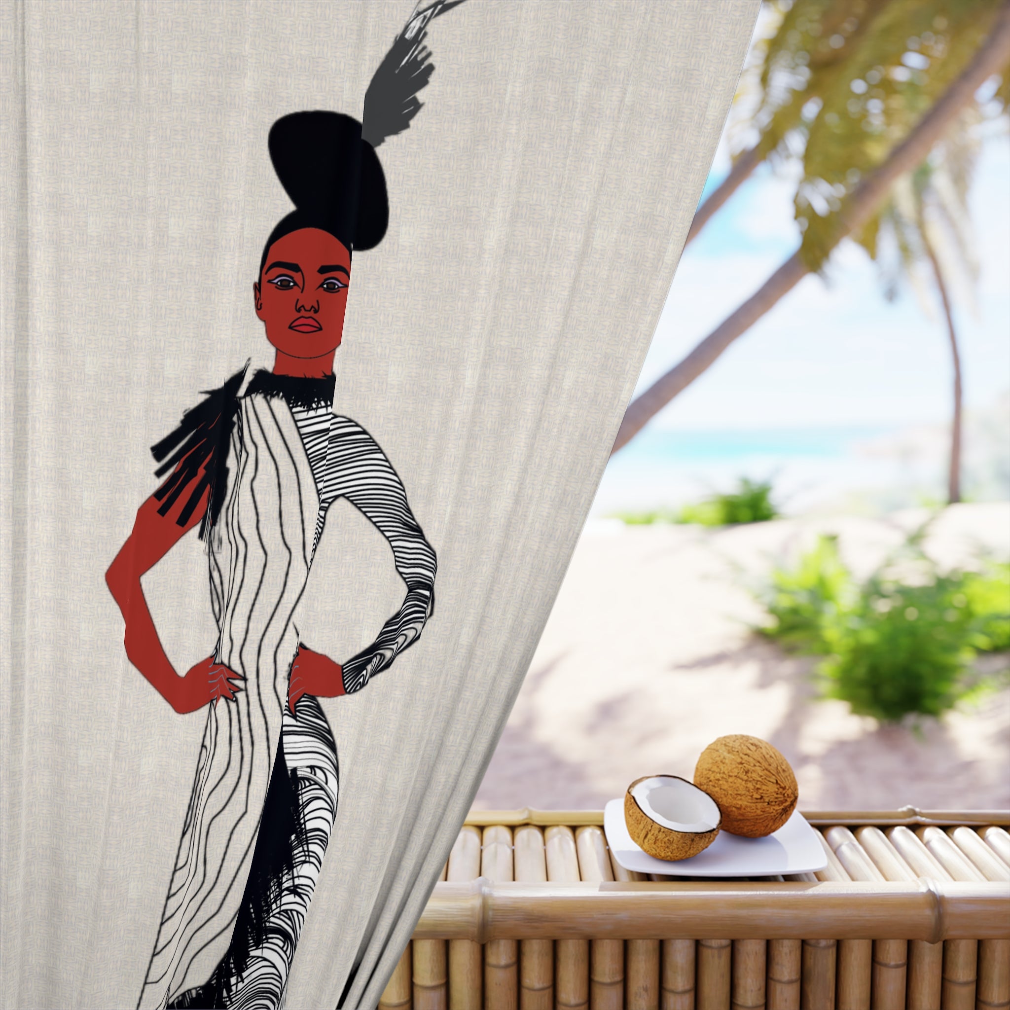 "Fierce Honey" Vintage Fashion Curtain Panel — Elegant 1920s Flapper Woman Window Drapery