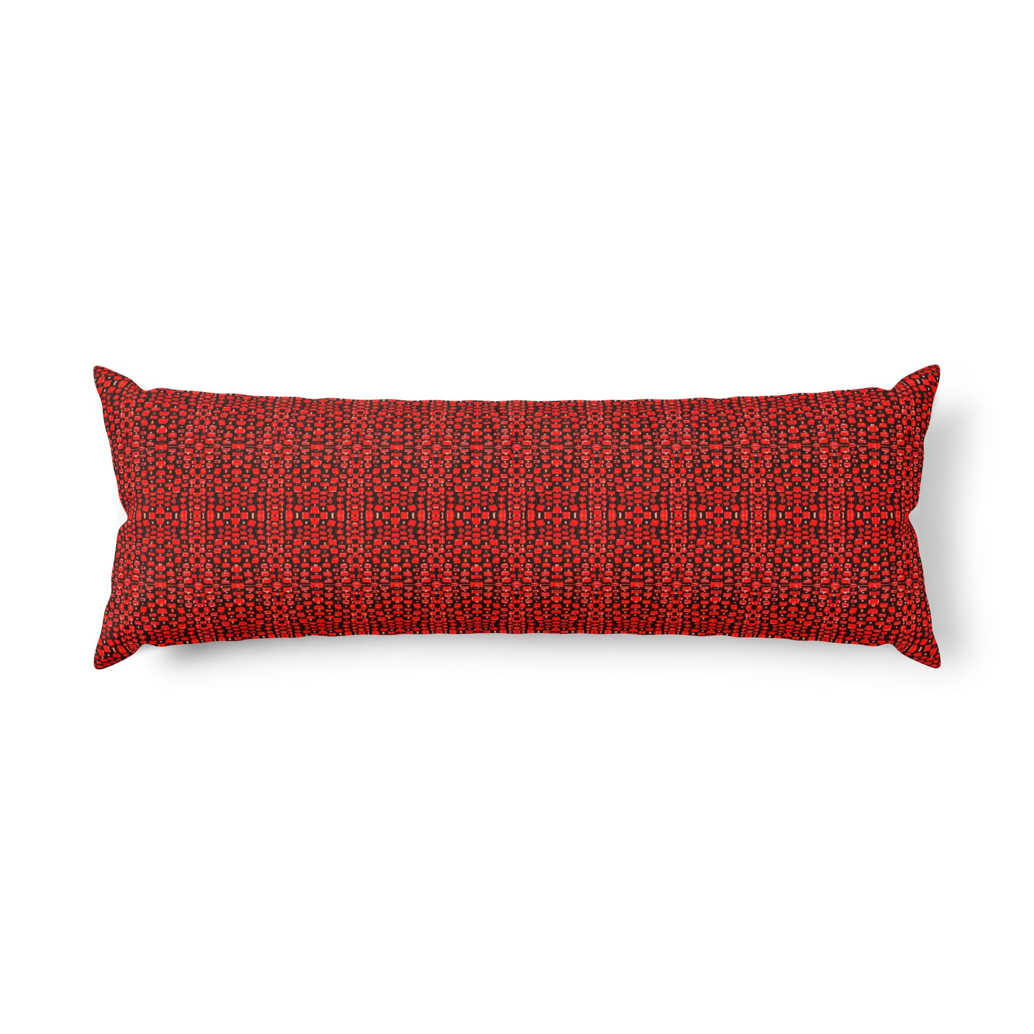 "Japanese Cherry Blossom" Red Knit Textural Print Body Pillow — Cozy Lumbar Decorative Pillow