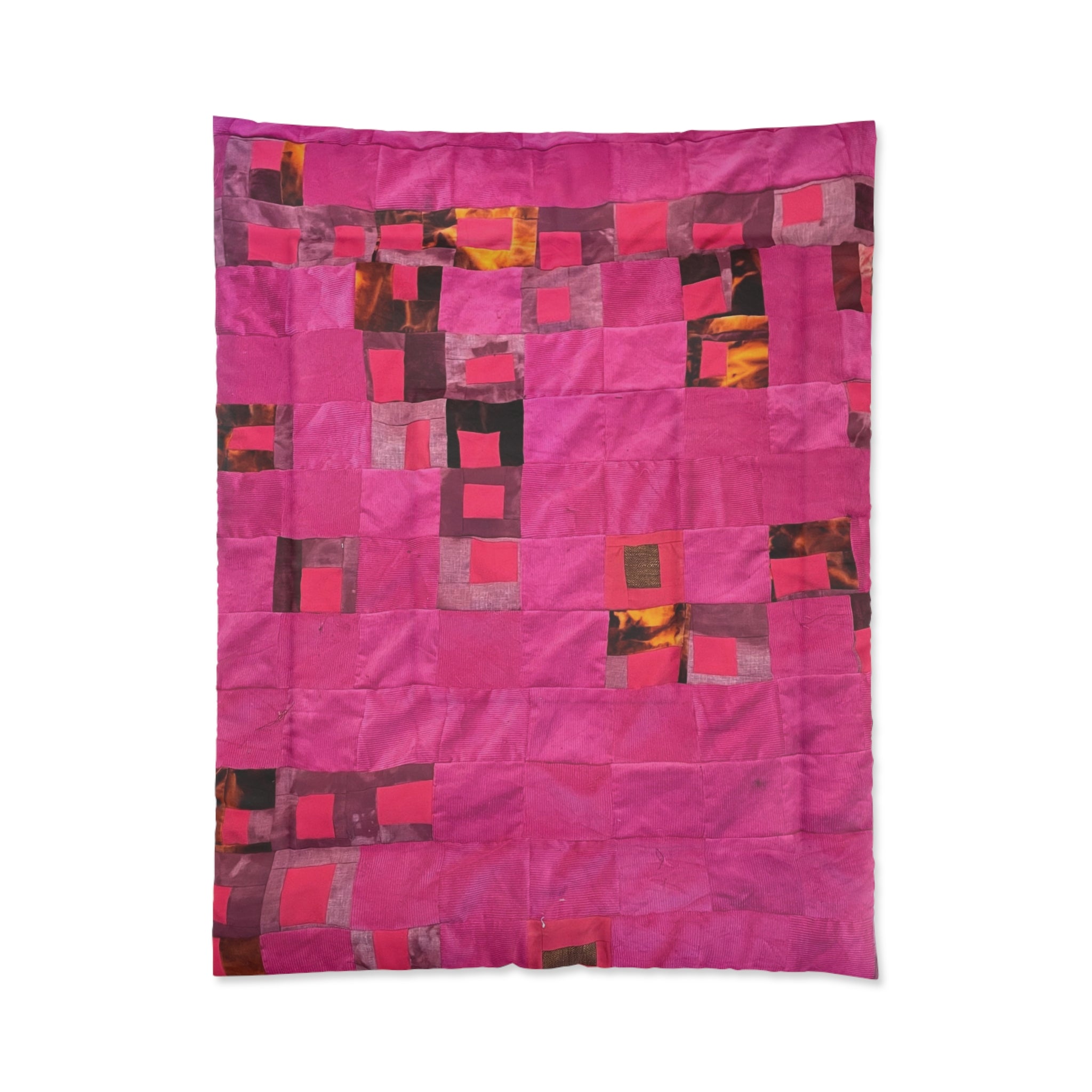 "Lela" Pink Geometric Comforter — Modern Patchwork Duvet Cover