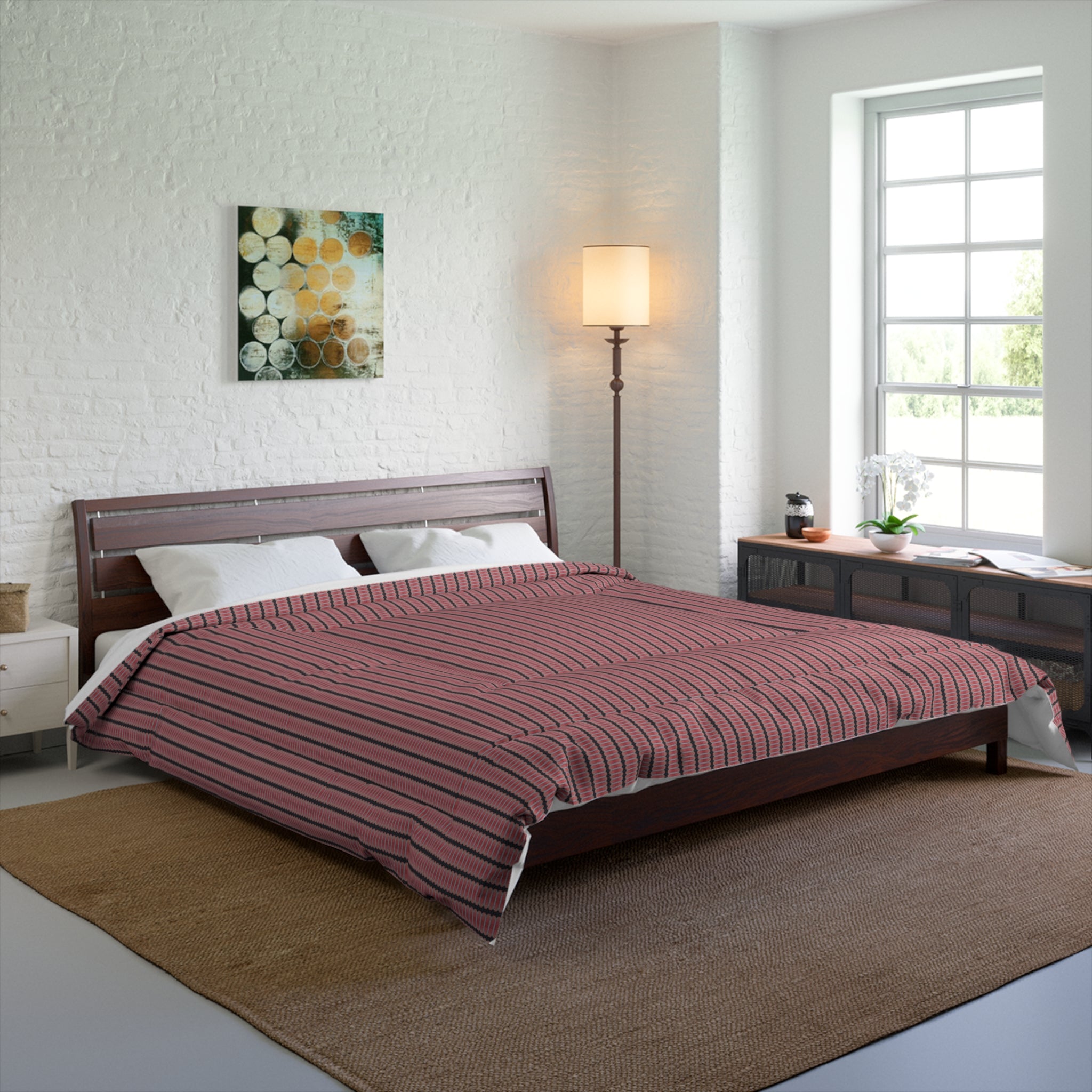 "The Nike of Samothrace" Striped Mauve Comforter – Modern Minimal Bedroom Duvet Cover