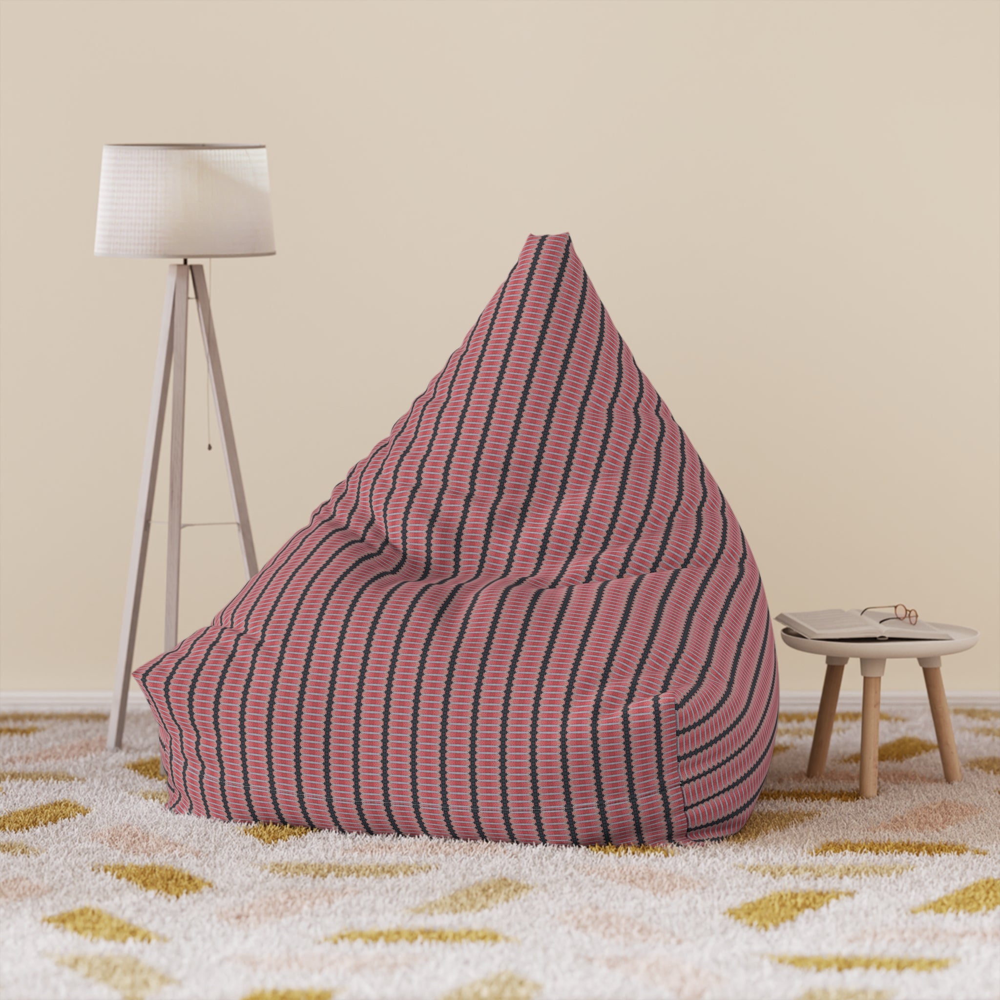 "The Nike of Samothrace" Striped Pink Bean Bag Cover – Cozy Boho Lounge Chair Slipcover