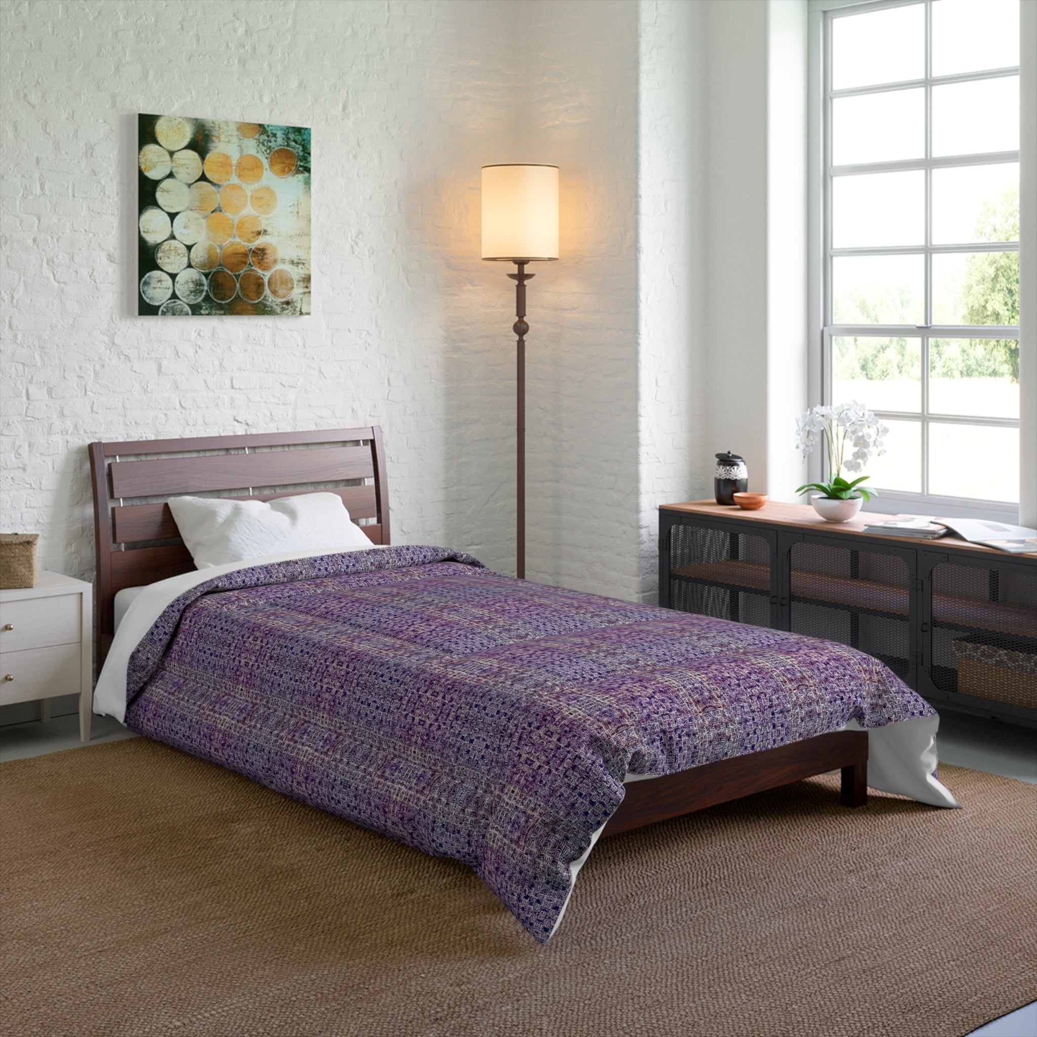 "Pauline, My Love" Purple Mosaic Comforter – Boho Plaid Bedding for Cozy Bedroom