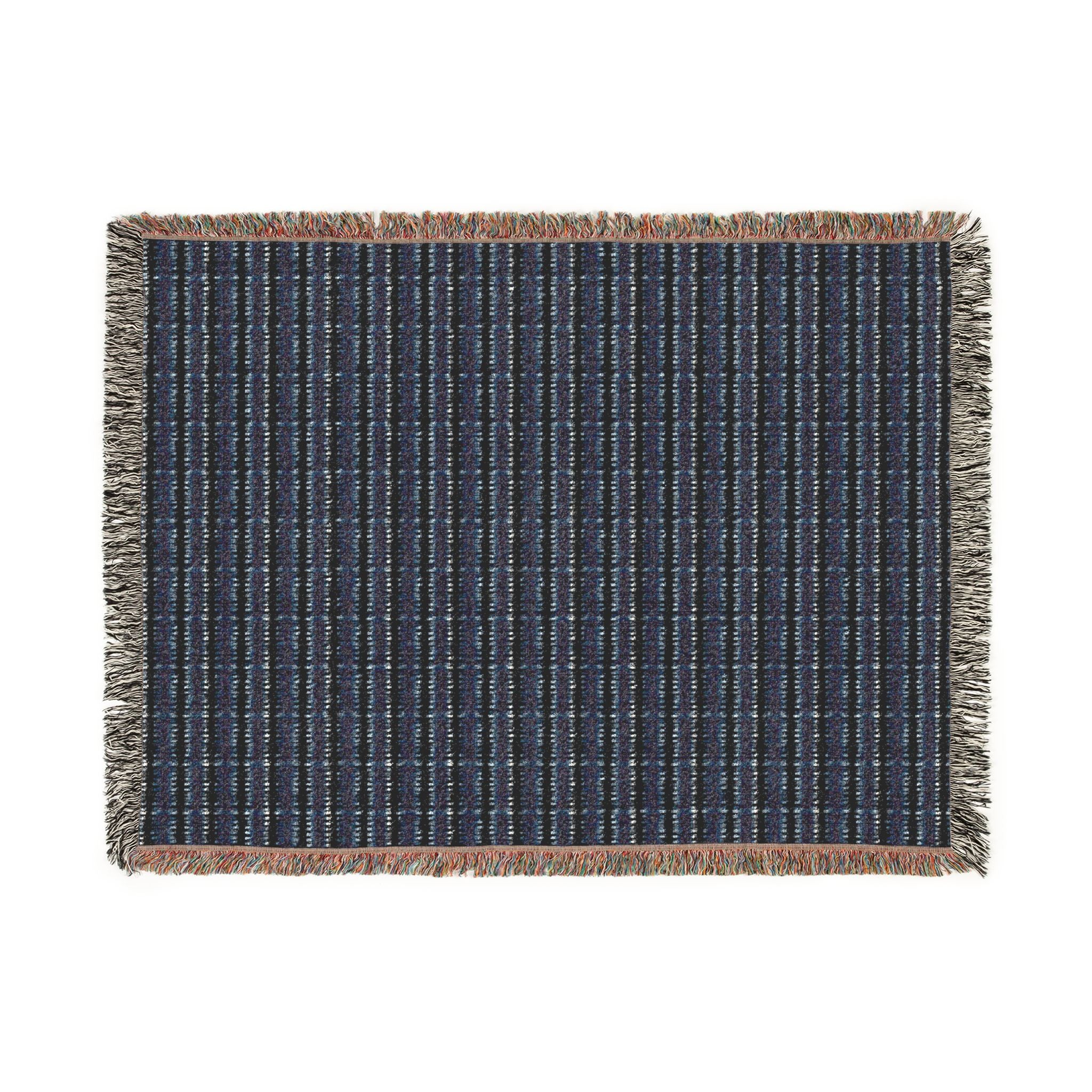 "Mississippi Midnight: Lovely Banjo Blues" Black and Navy Blue Plaid Nightfall Woven Blanket — Cozy Blue Tartan Throw for Living Room & Gift