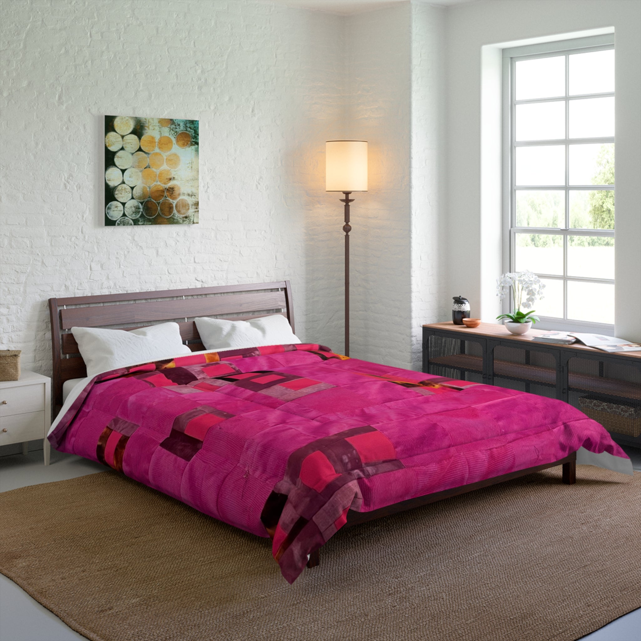 "Lela" Pink Geometric Comforter — Modern Patchwork Duvet Cover