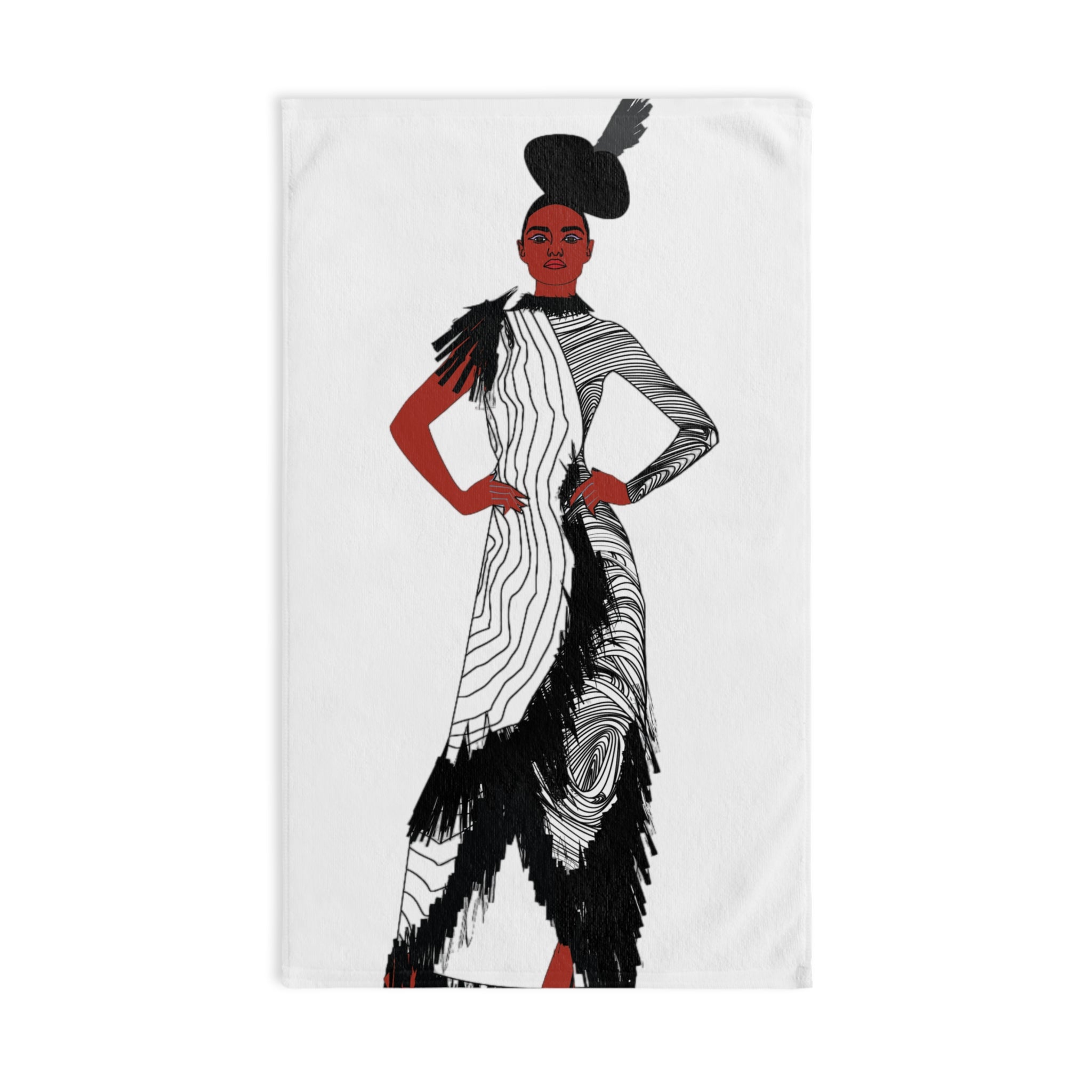 "Fierce Honey" Fashion Illustration Hand Towel – Red & Black Avant-Garde Model Design