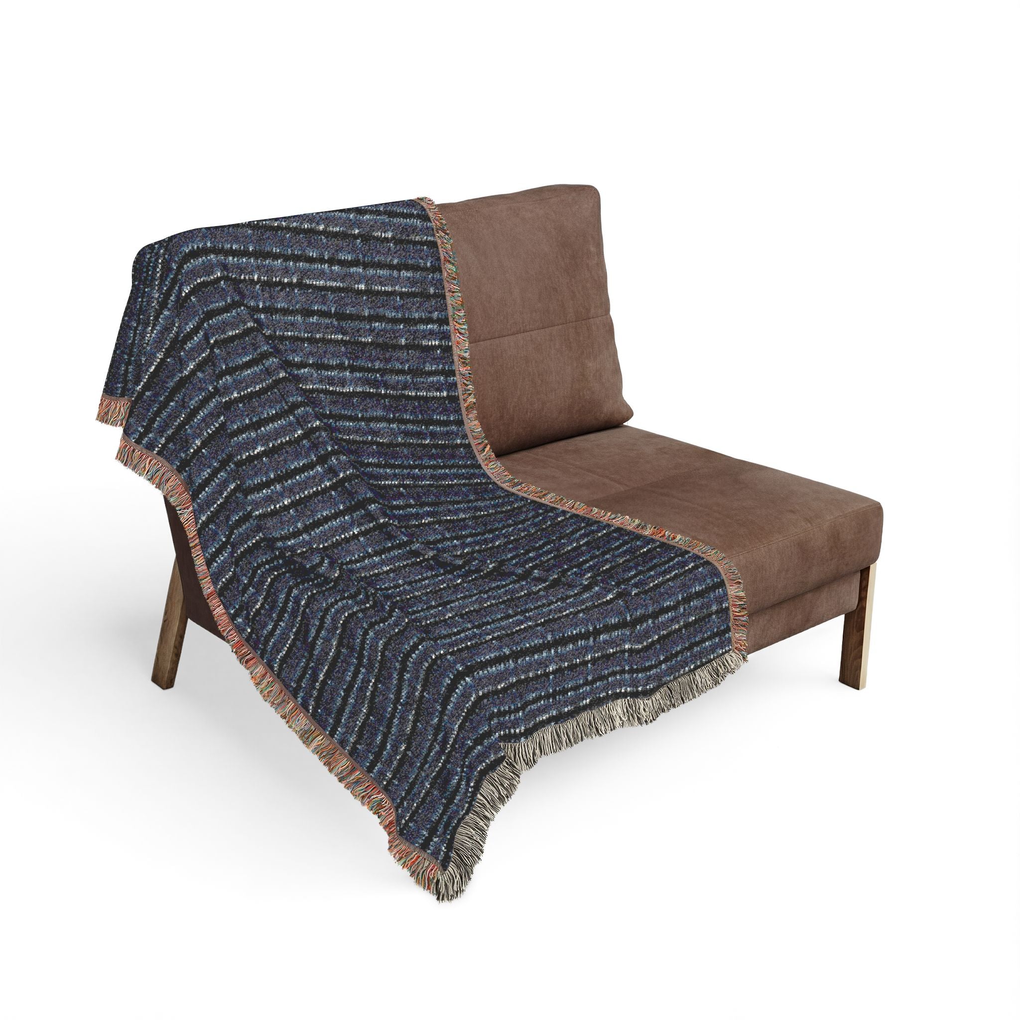 "Mississippi Midnight: Lovely Banjo Blues" Black and Navy Blue Plaid Nightfall Woven Blanket — Cozy Blue Tartan Throw for Living Room & Gift