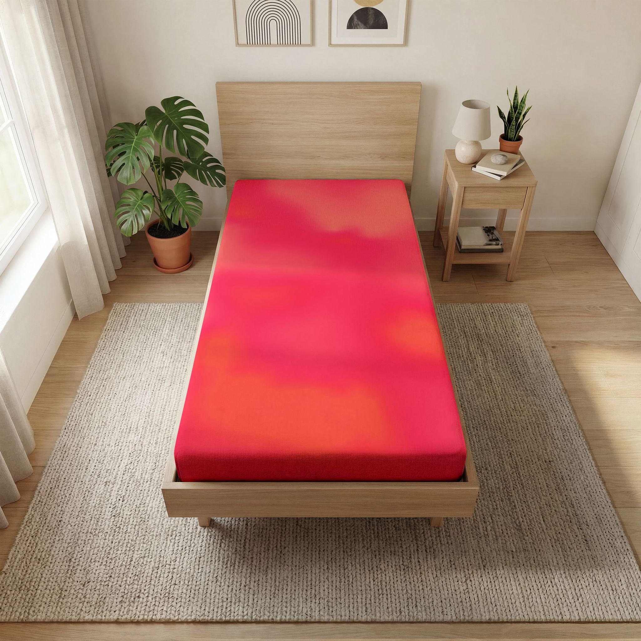 "The Skies Will Break For You, My Friend" Vibrant Coral Watercolor Fitted Sheet