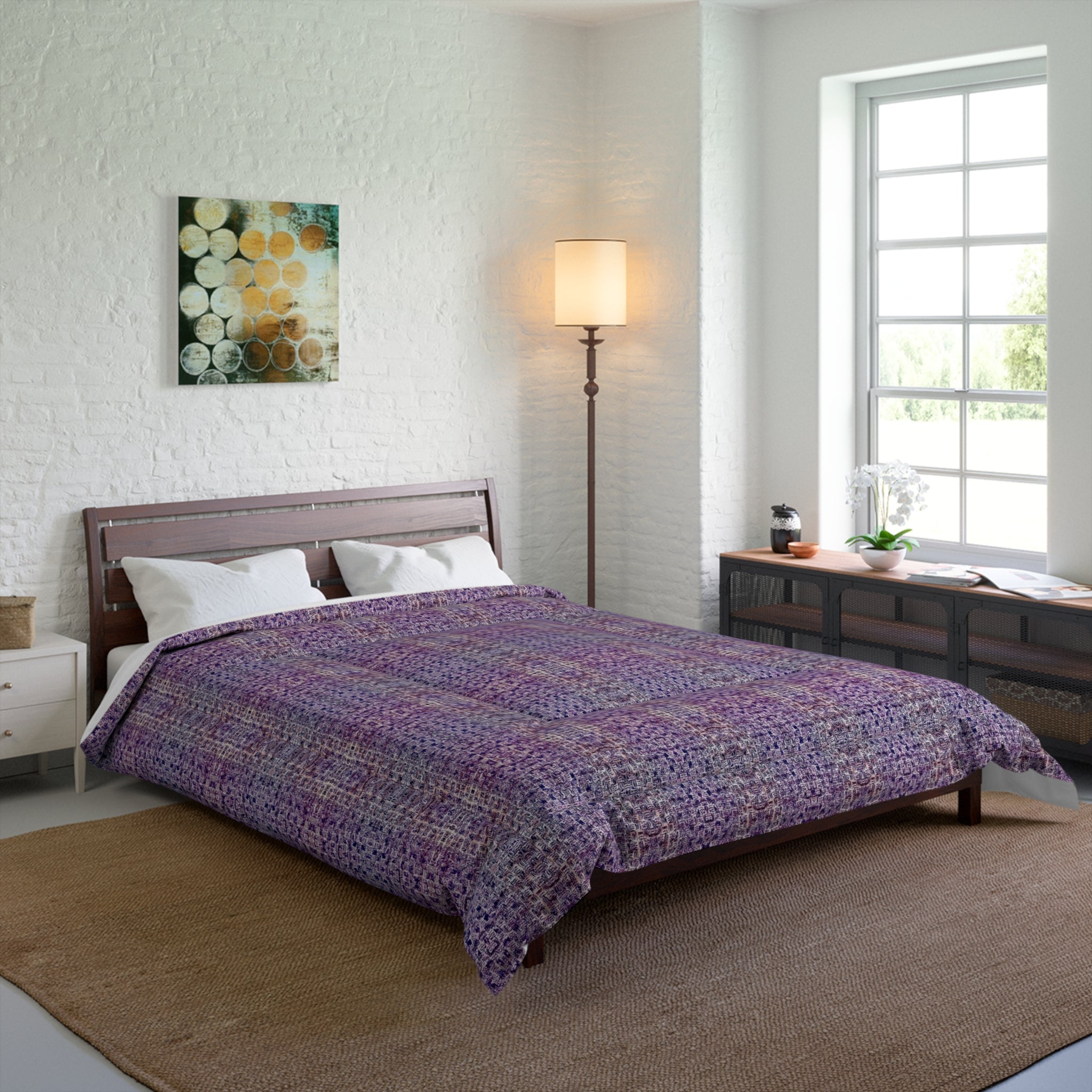 "Pauline, My Love" Purple Mosaic Comforter – Boho Plaid Bedding for Cozy Bedroom
