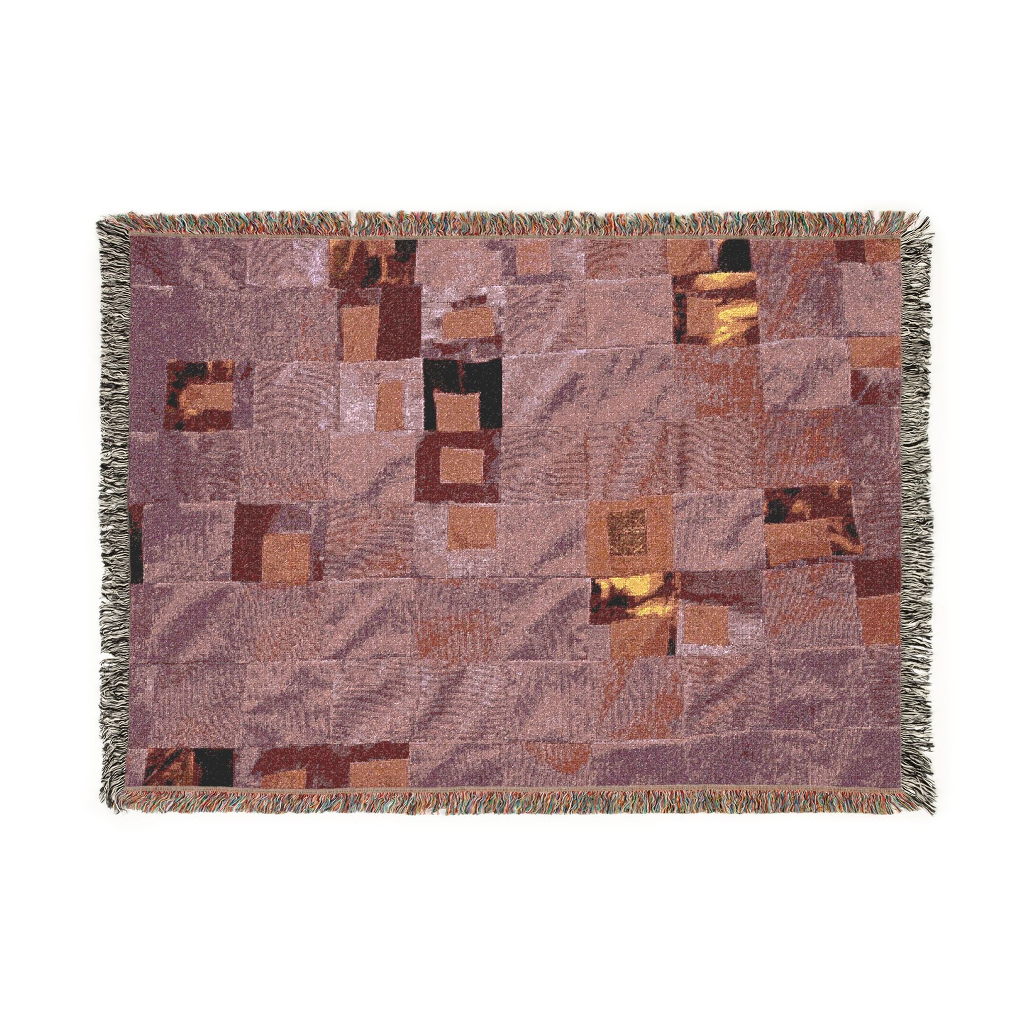 "Lela" Pink Abstract Quilt Art Woven Blanket — Retro Geometric Throw for Living Room, Cozy Home Decor Gift