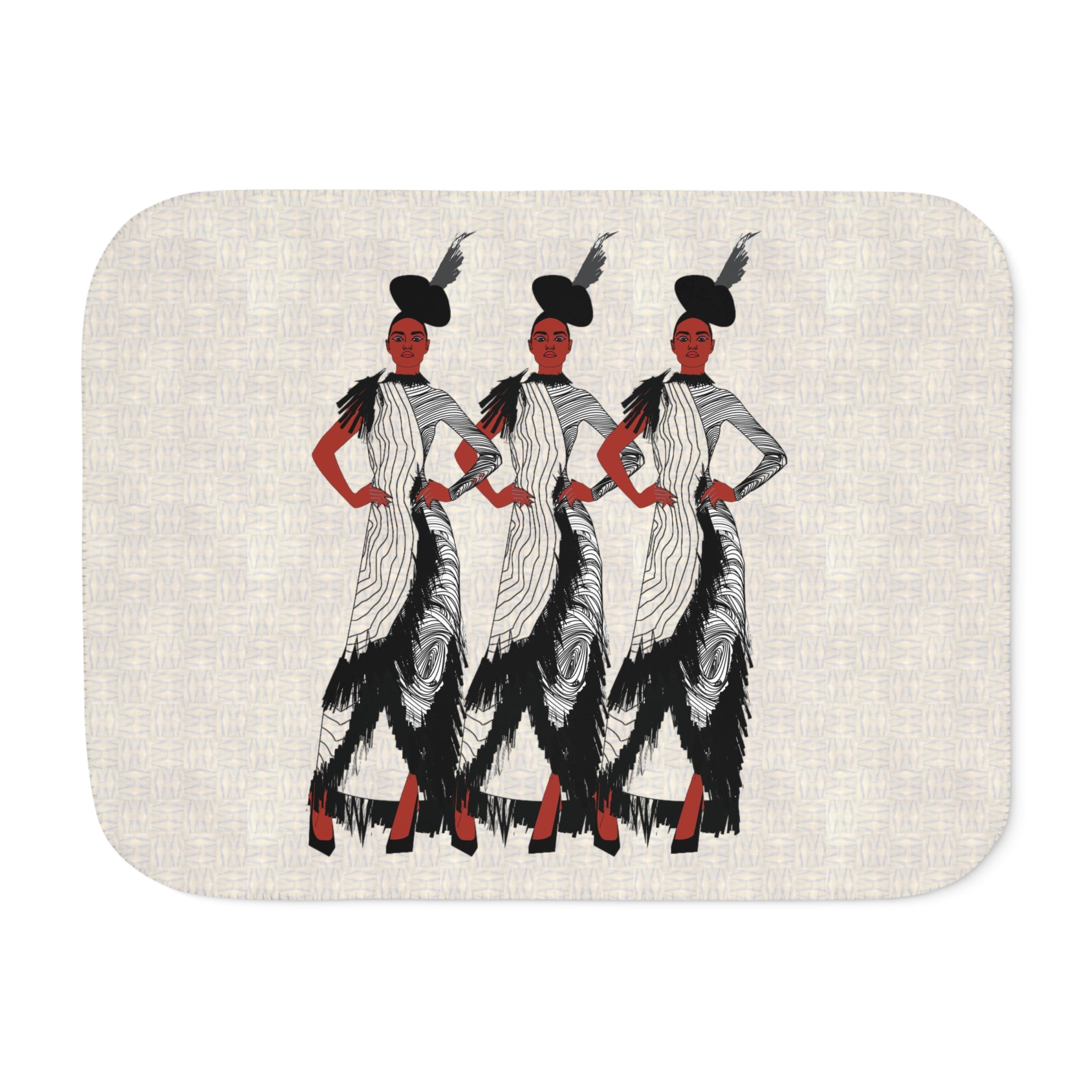 "Fierce Honey" Art Deco Trio Sherpa Blanket — Retro Fashion Illustration Throw