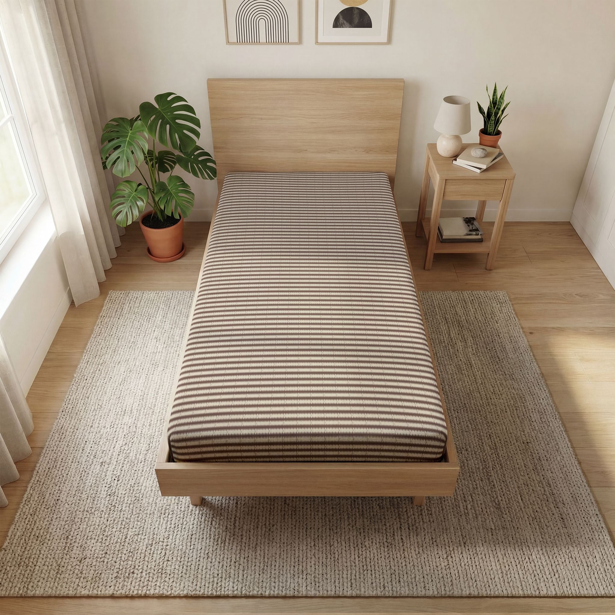 "Mississippi Morning" Neutral Ribbed Fitted Sheet — Taupe Striped Jersey Mattress Cover