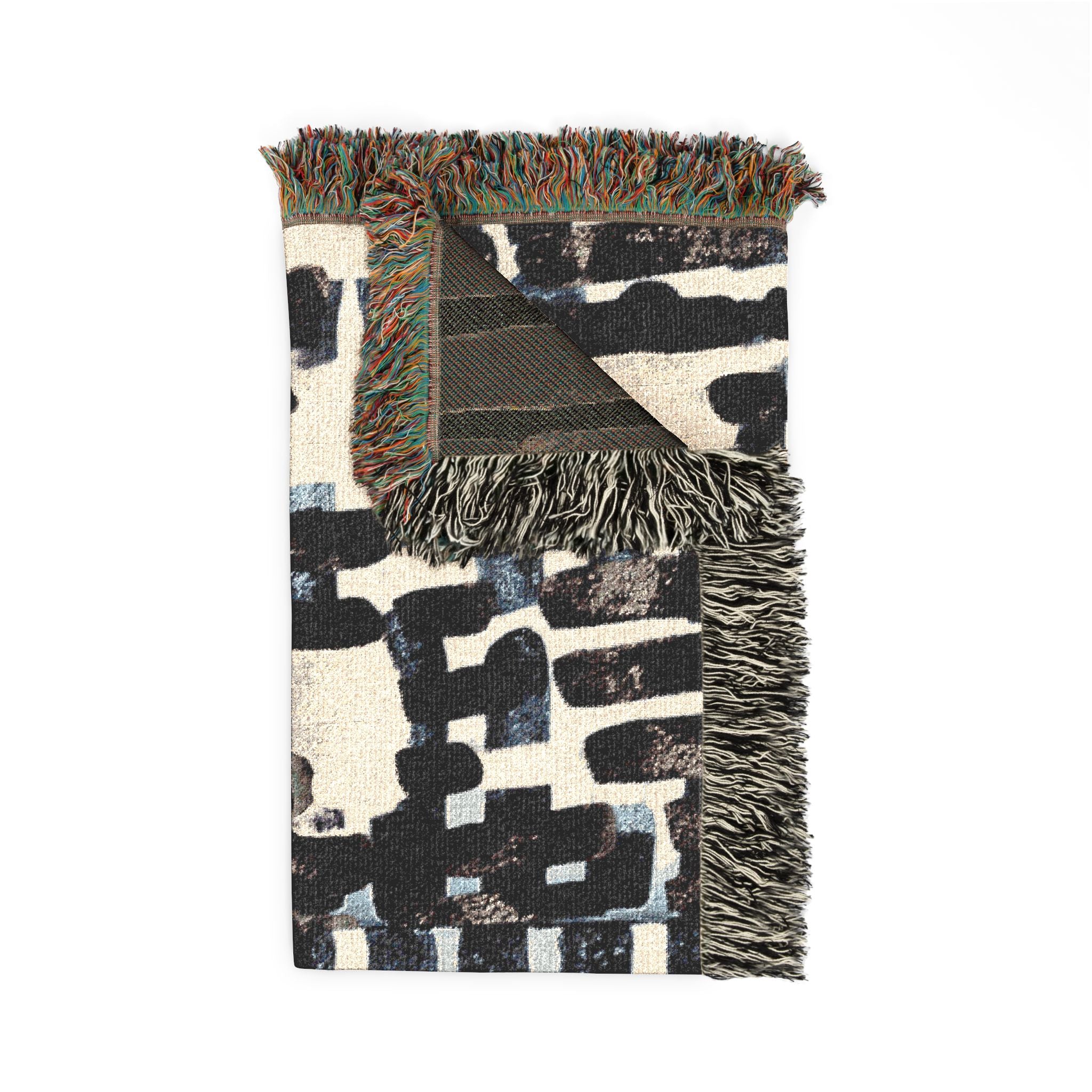 "Only My Notebook Knows How I Feel, My Heart Is On Every Page" Abstract Geometric Woven Blanket — Modern Black & Ivory Throw for Living Room
