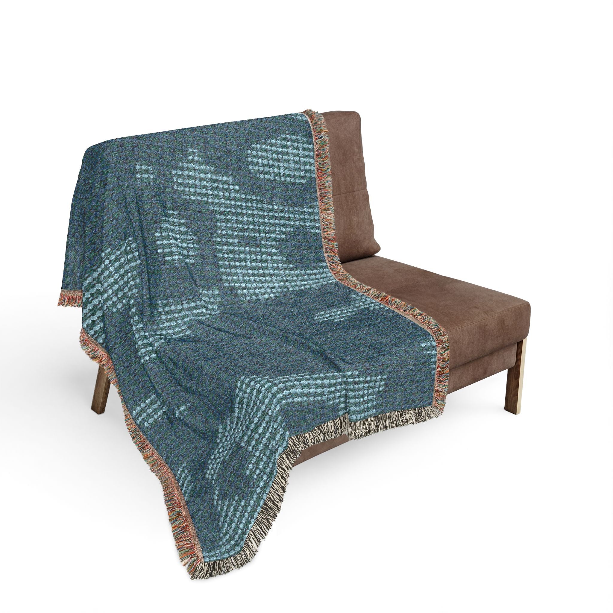 "Where Are We Going?" Woven Textile, Blue and Green Blanket