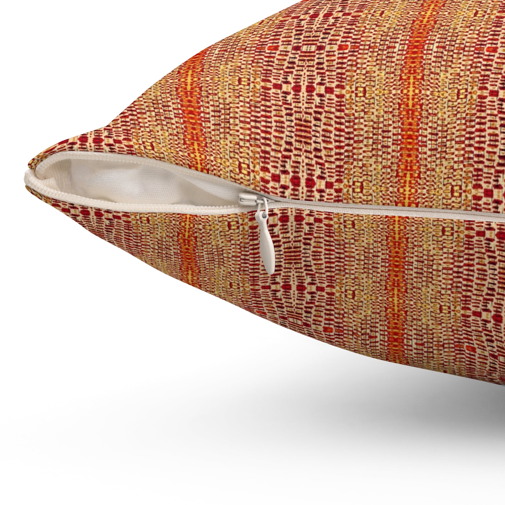 "Queen Mother" Boho Rust Orange and Gold Striped Decorative Pillow — Warm Tribal Pattern Square Cushion