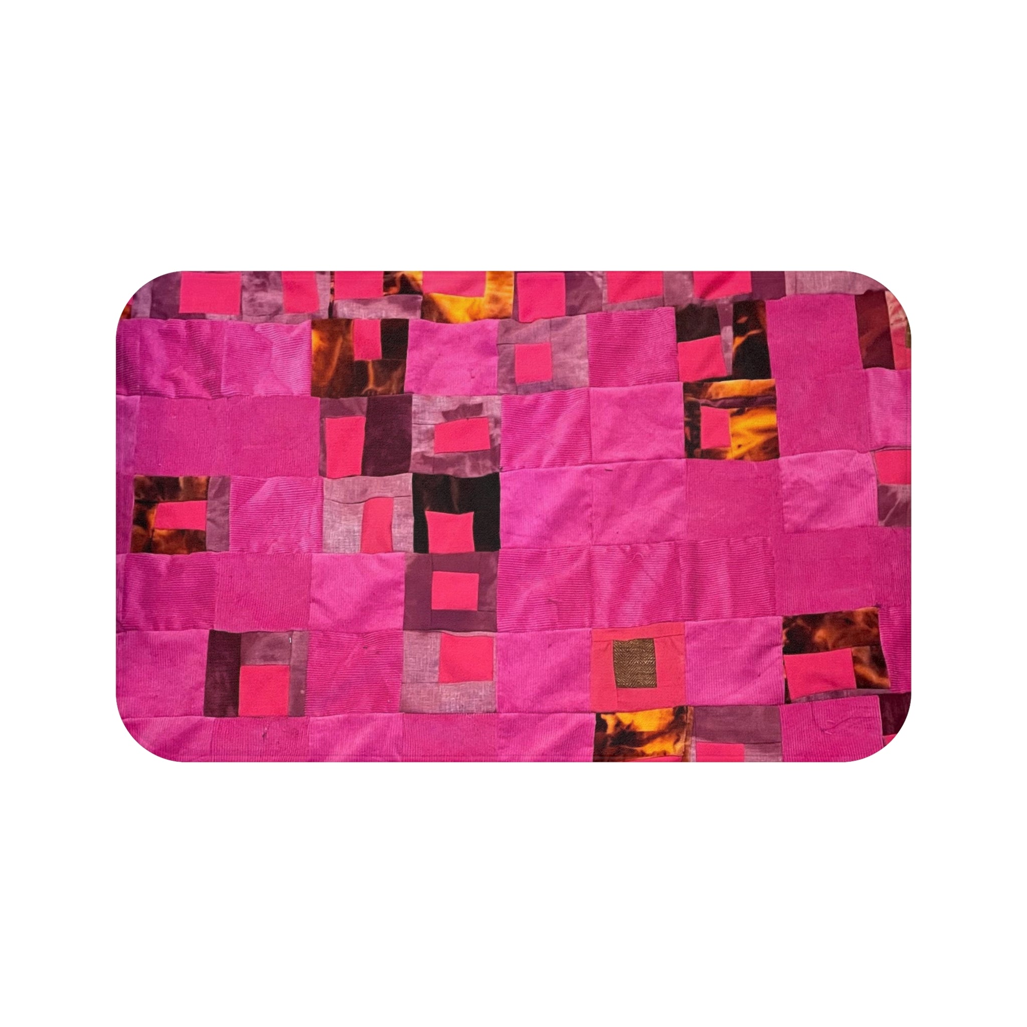 "Lela" Pink Geo Patchwork Bath Mat — Plush Non-Slip Bathroom Rug