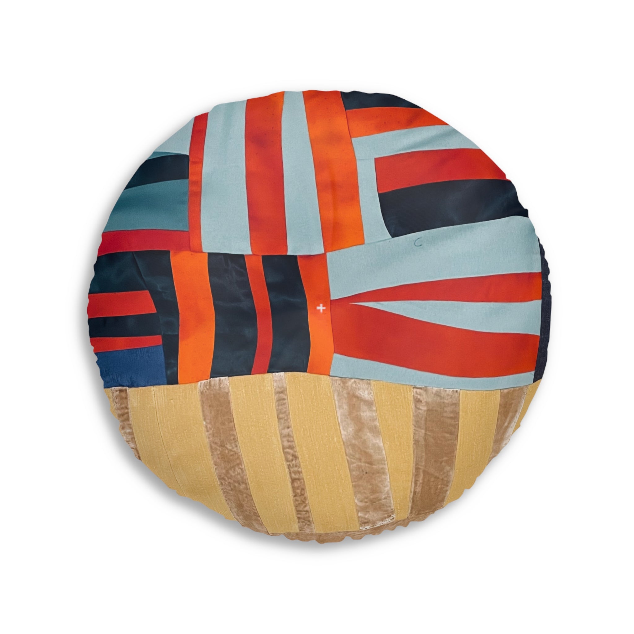 "Hannah and Samuel" Round Tufted Floor Pillow — Retro Geometric Patchwork Cushion