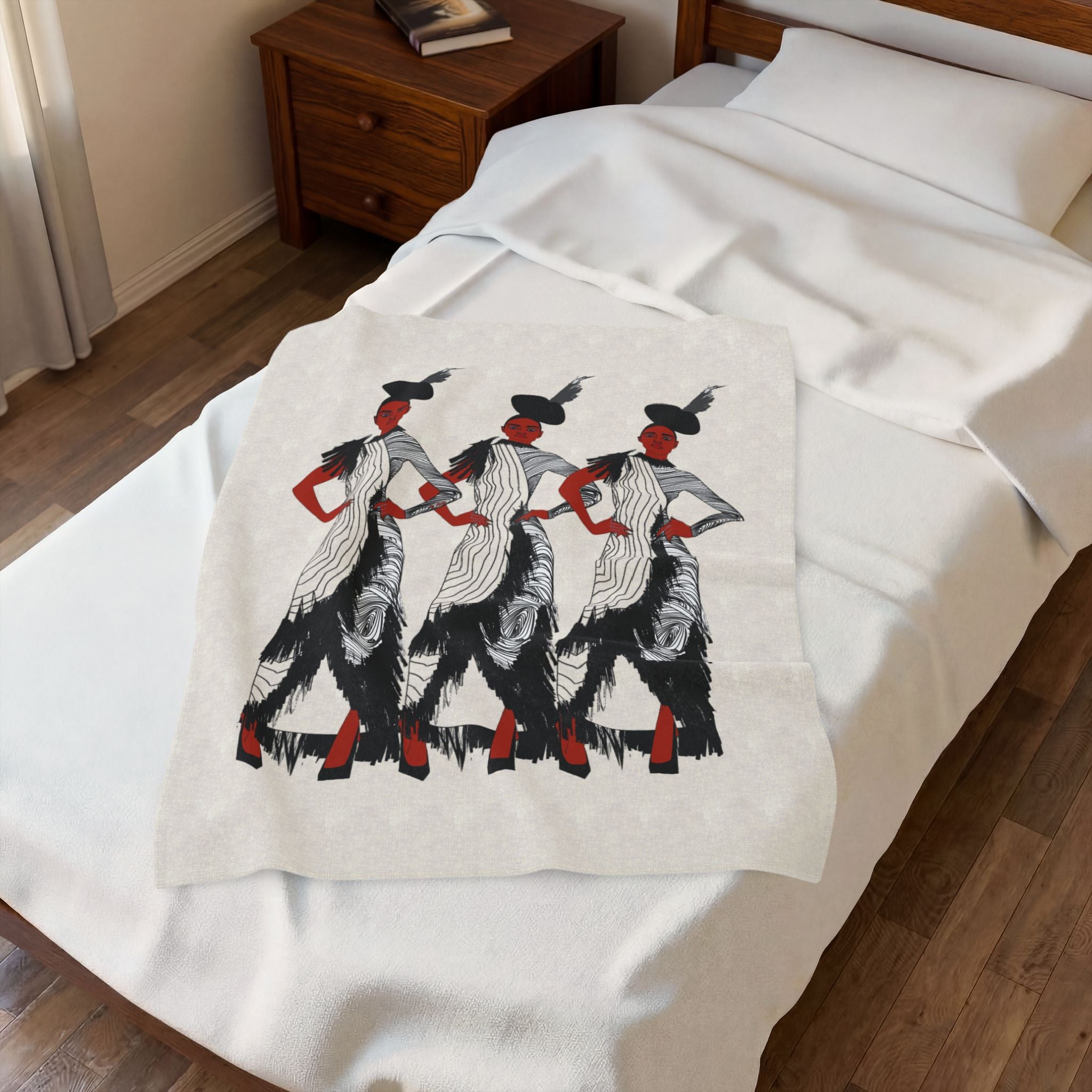 "Fierce Honey" Art Deco Flapper Trio Velveteen Blanket — Vintage Glamour Throw