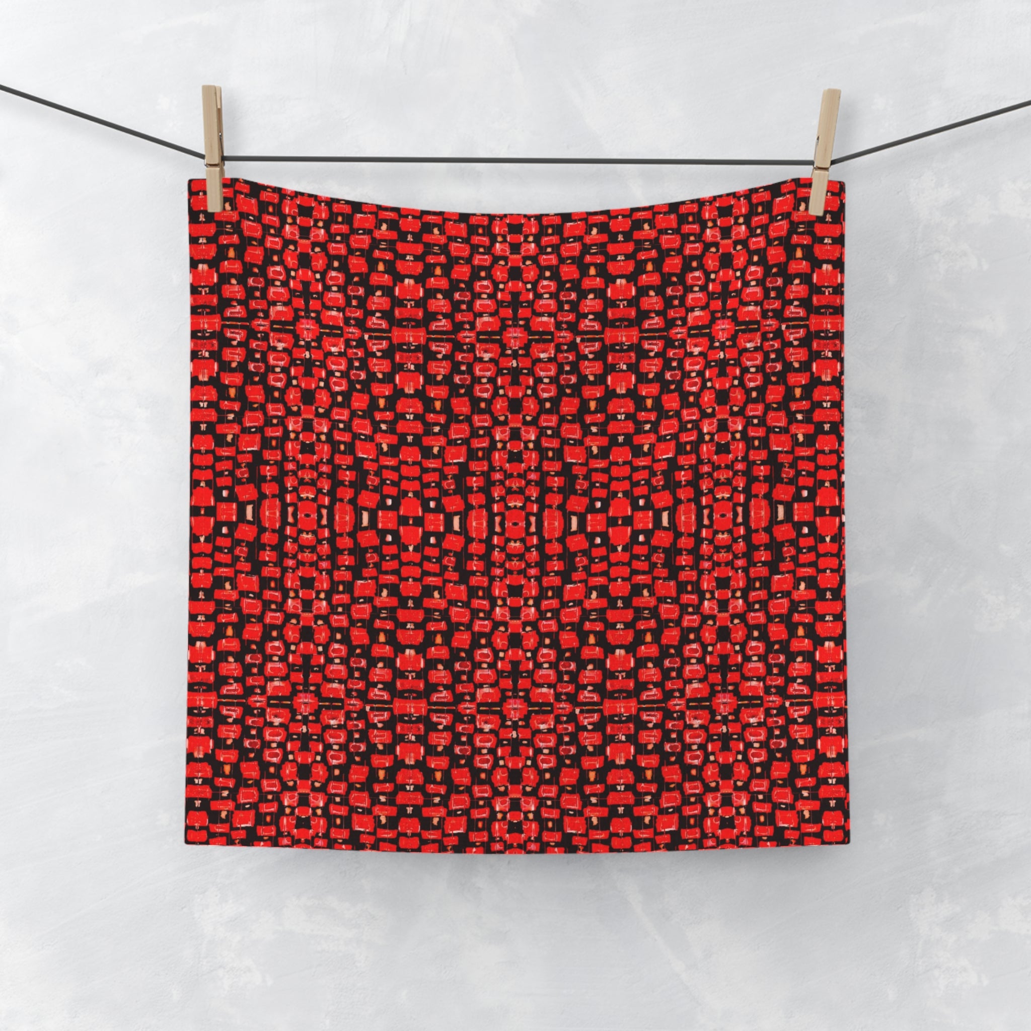 "Japanese Cherry Blossom" Red Mosaic Face Towel