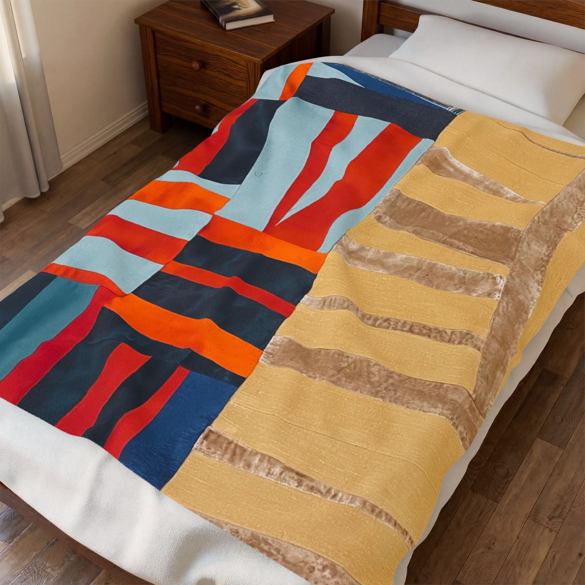"Hannah and Samuel" Abstract Velvet Plush Blanket — Modern Geometric Throw for Living Room & Gift