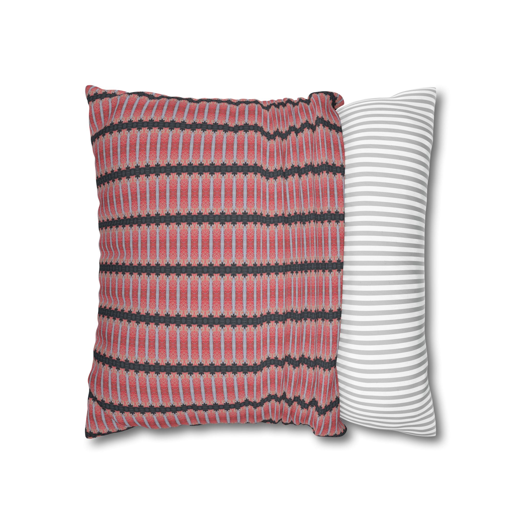 "The Nike of Samothrace" Pink Black Striped Decorative Pillowcase — Modern Boho Square Cushion Cover