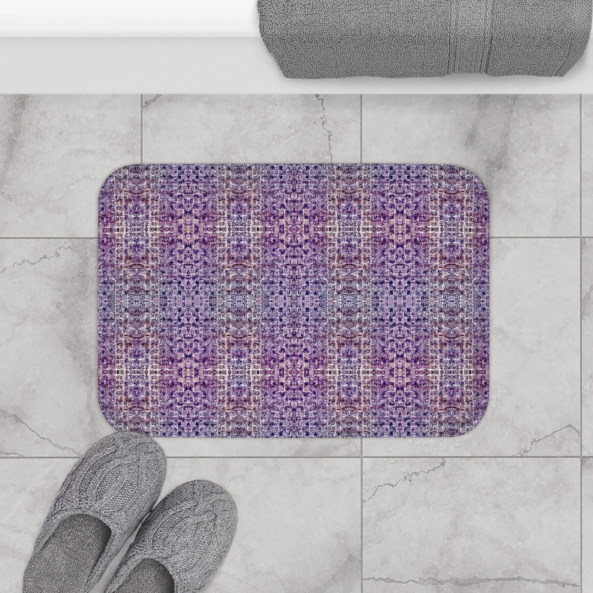 "Pauline, My Love" Purple Woven Texture Bath Mat — Plush Absorbent Non-Slip Bathroom Rug