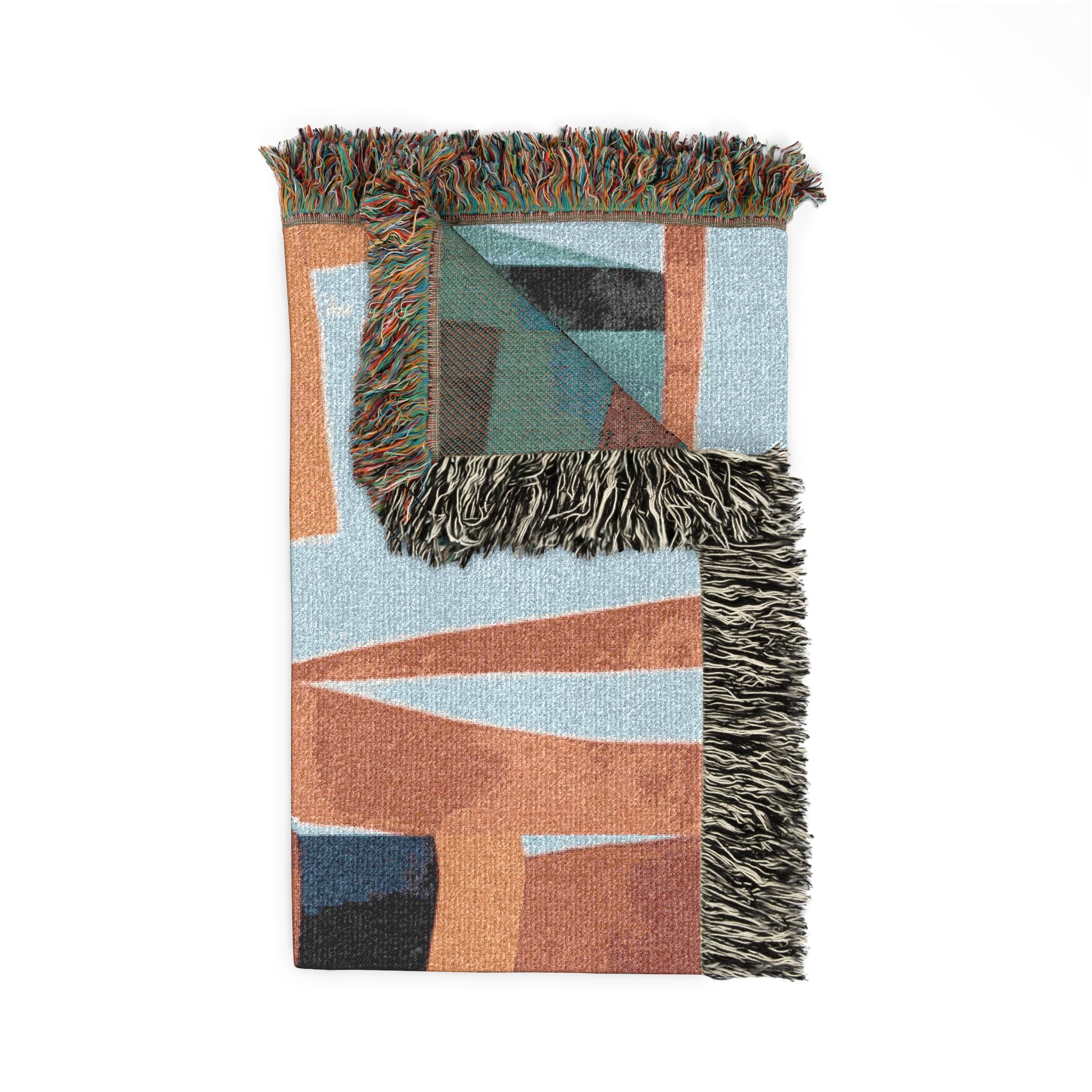 "Samuel" Quilt Block Abstract Geometric Woven Blanket — Modern Boho Throw for Living Room & Cozy Decor