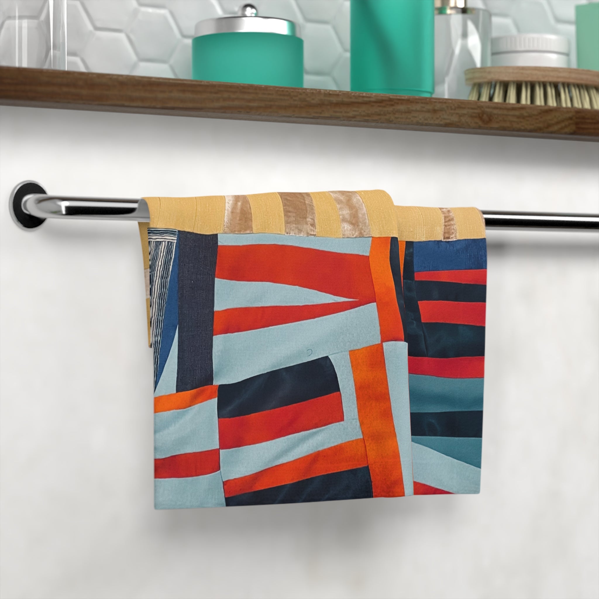 "Hannah and Samuel" Abstract Geometric Face Towel — Modern Color Block Bath Accessory