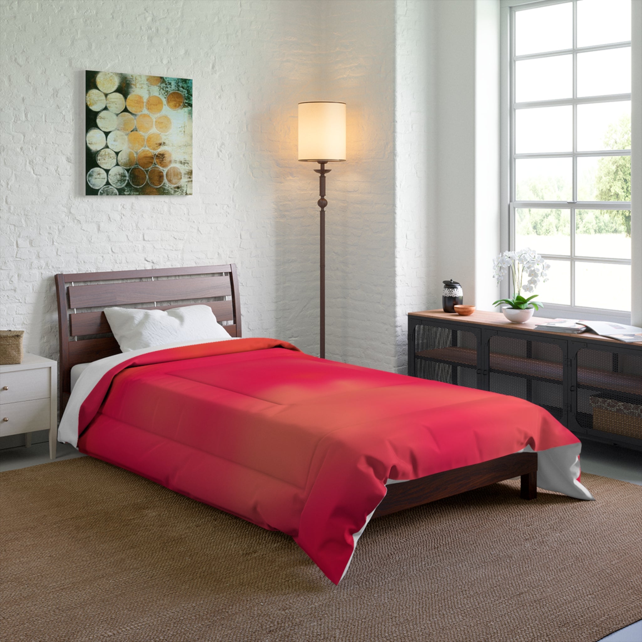 “The Skies Will Break For You, My Friend” Coral Ombre Comforter – Bright Pink Gradient Bedding