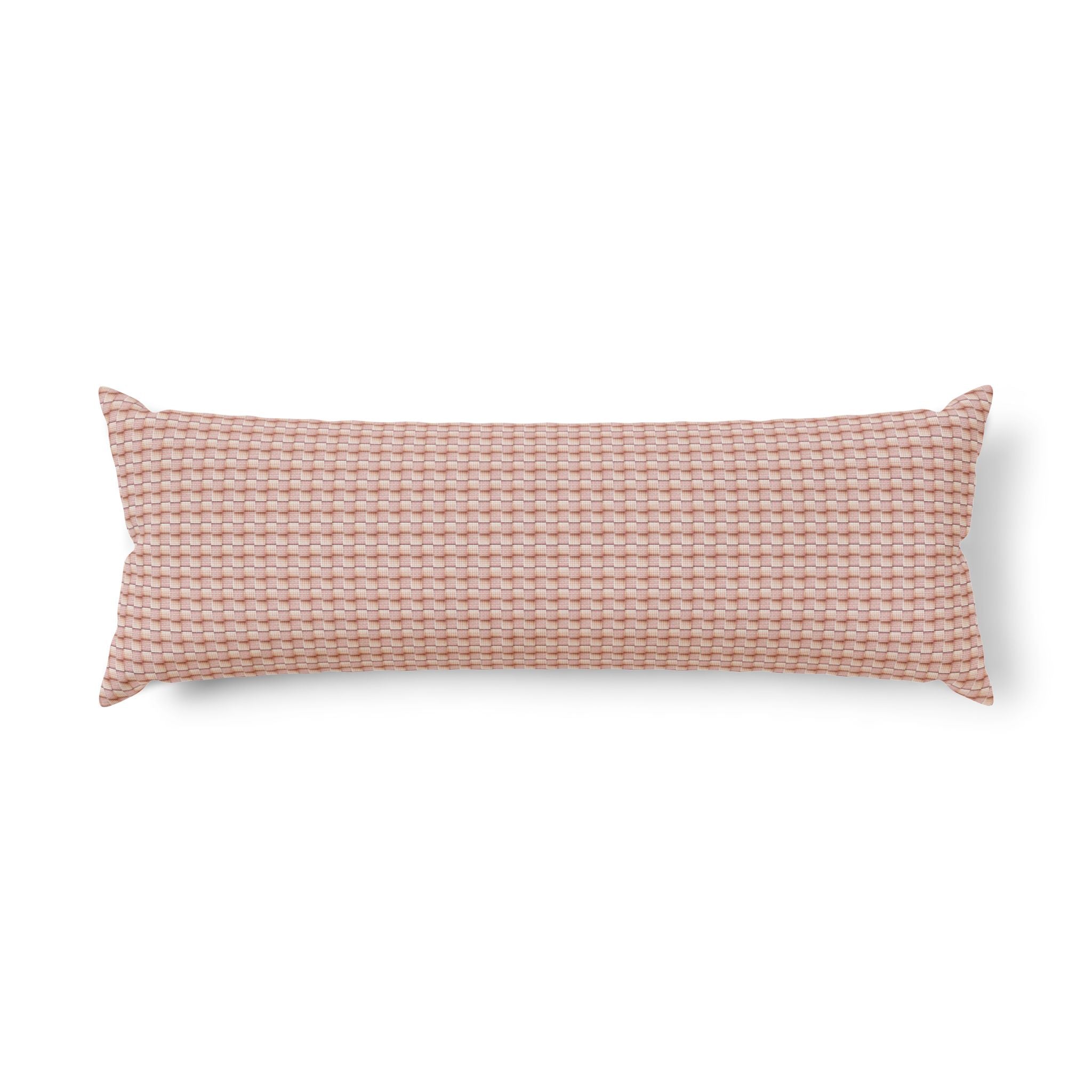 "Grandma Rose" Woven Pink Blush Body Pillow — Pink Geometric Square Pattern Lumbar Pillow