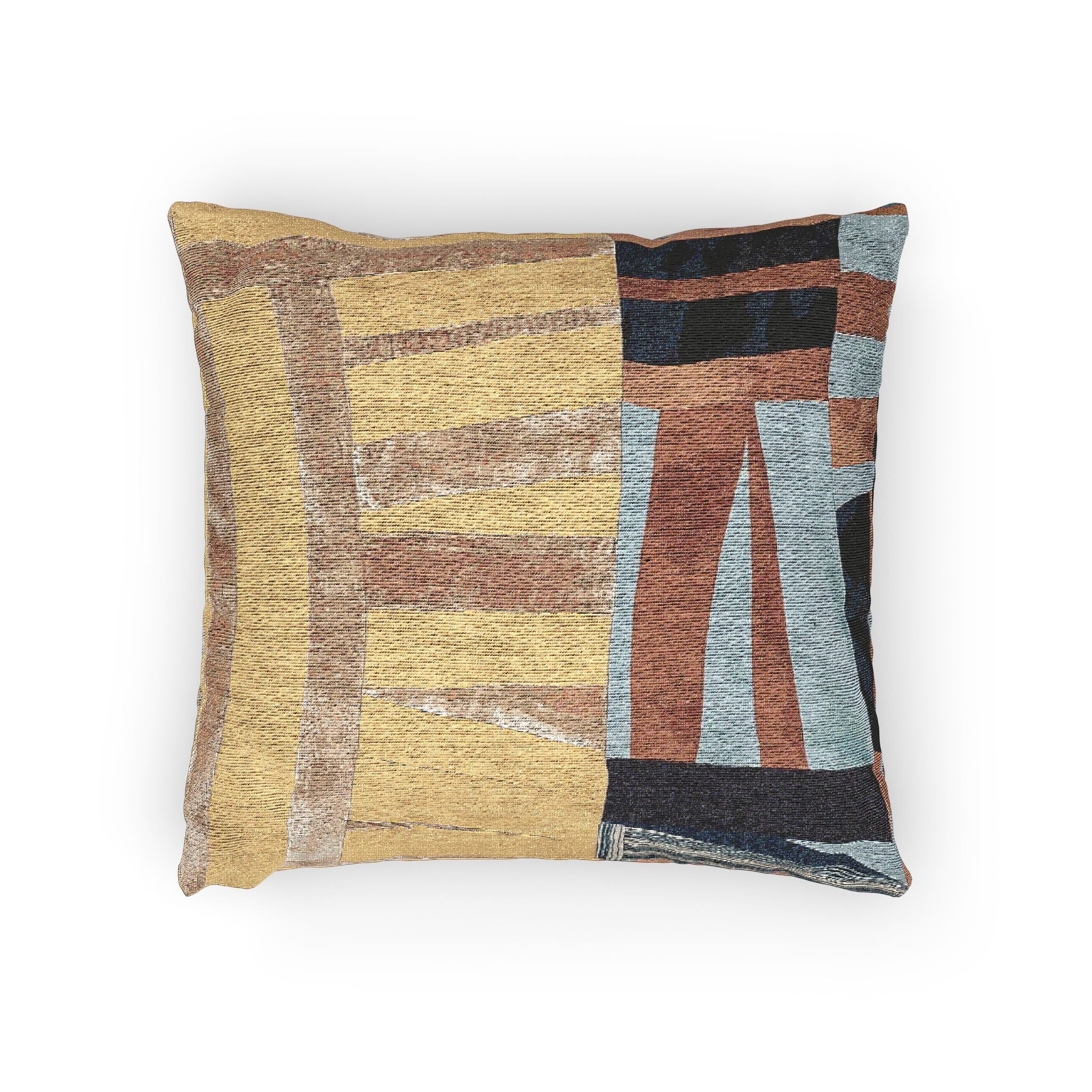 "Hannah and Samuel" Yellow, Blue, and Orange Quilted Textile, Woven Pillow