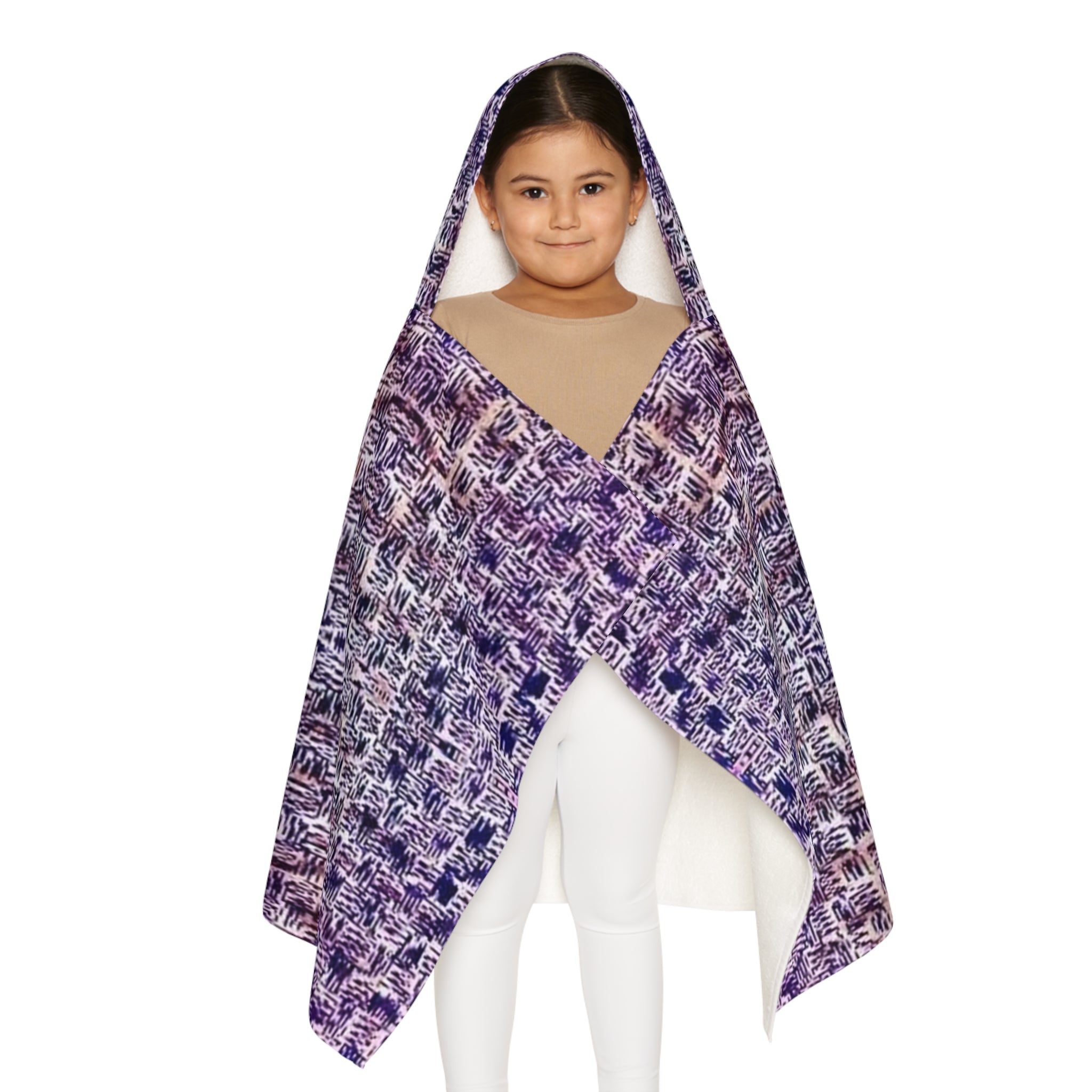 "Pauline, My Love" Blue and Purple Mosaic Hooded Youth Towel — Cozy Beach & Pool Wrap for Kids