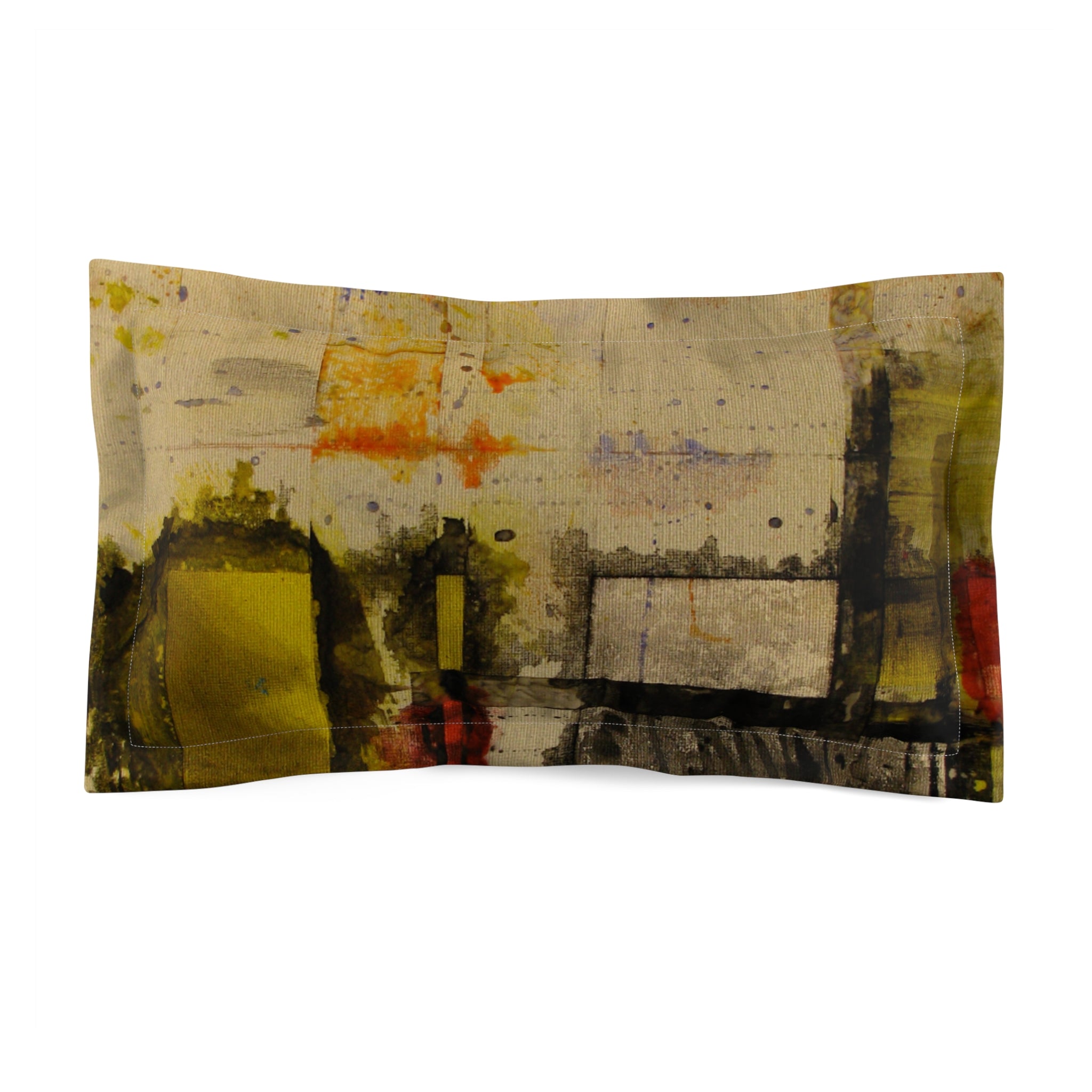 "Dance in the Rain" Acrylic Abstract Painting, Industrial Microfiber Pillow Sham — Yellow, Black & Red Modern Art Design