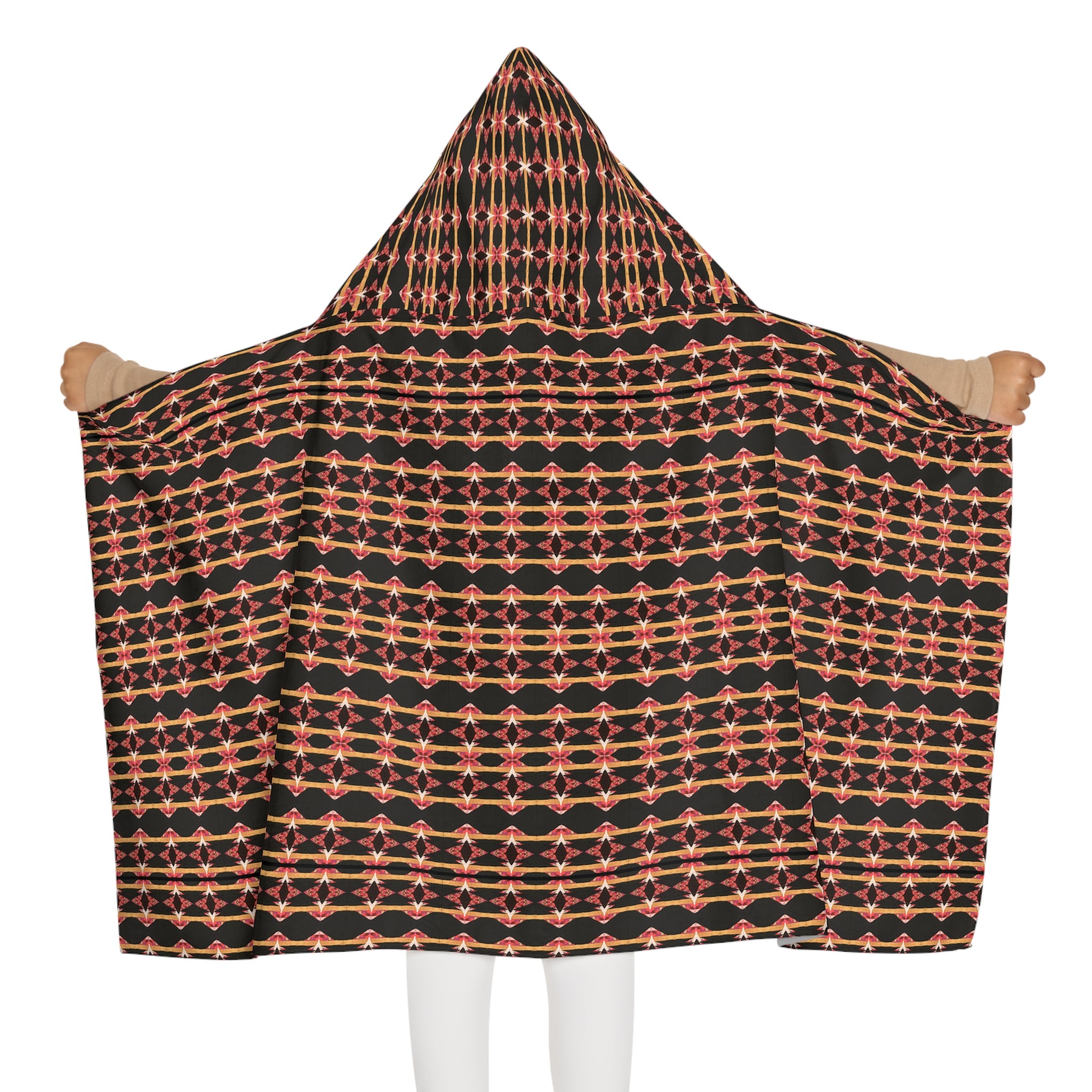 "Native America Now" Hooded Towel - Geometric Coral & Black Kids Beach Wrap