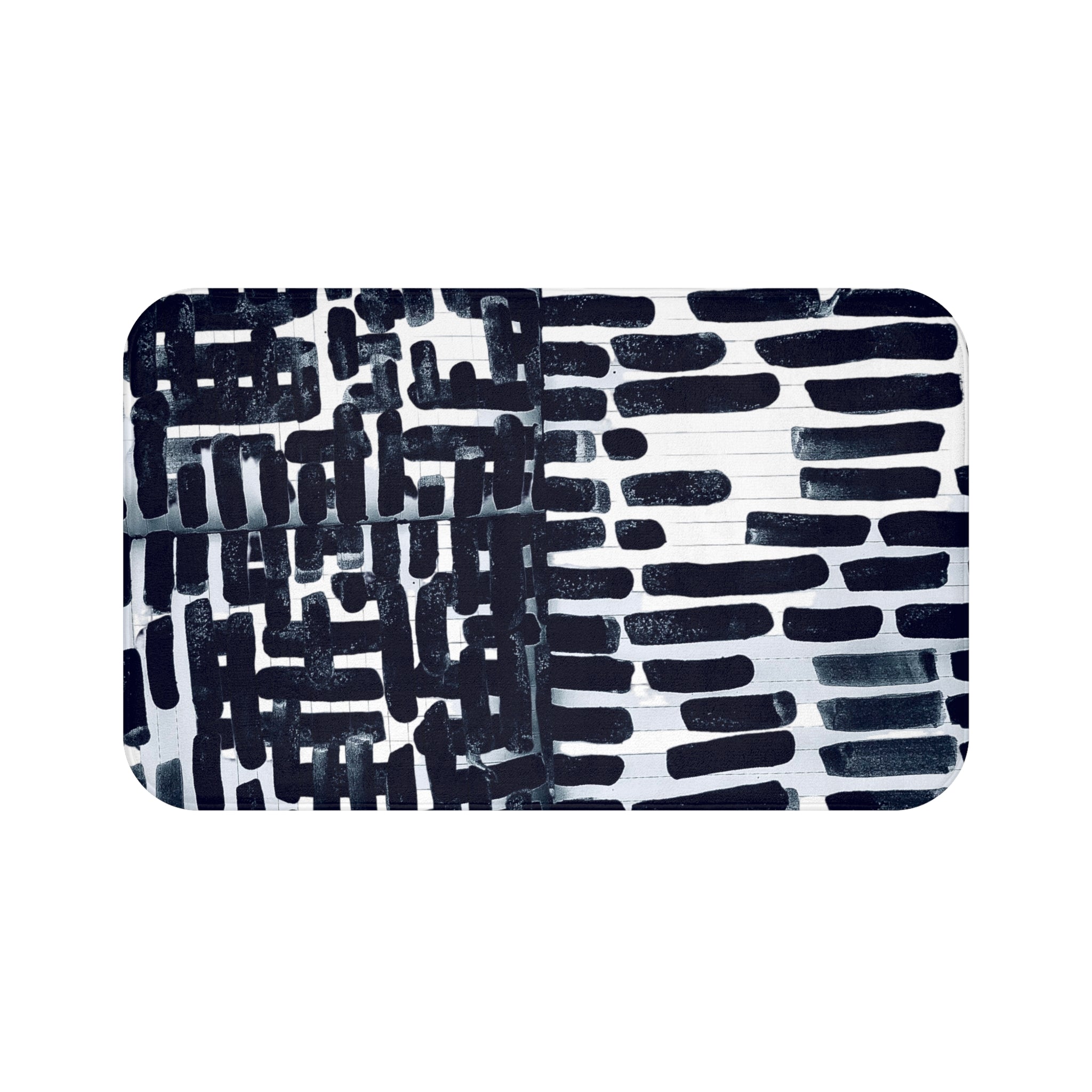 "Only My Notebook Knows How I Feel, My Heart Is On Every Page" Abstract Black Brushstroke Bath Mat – Modern Geometric Bathroom Rug