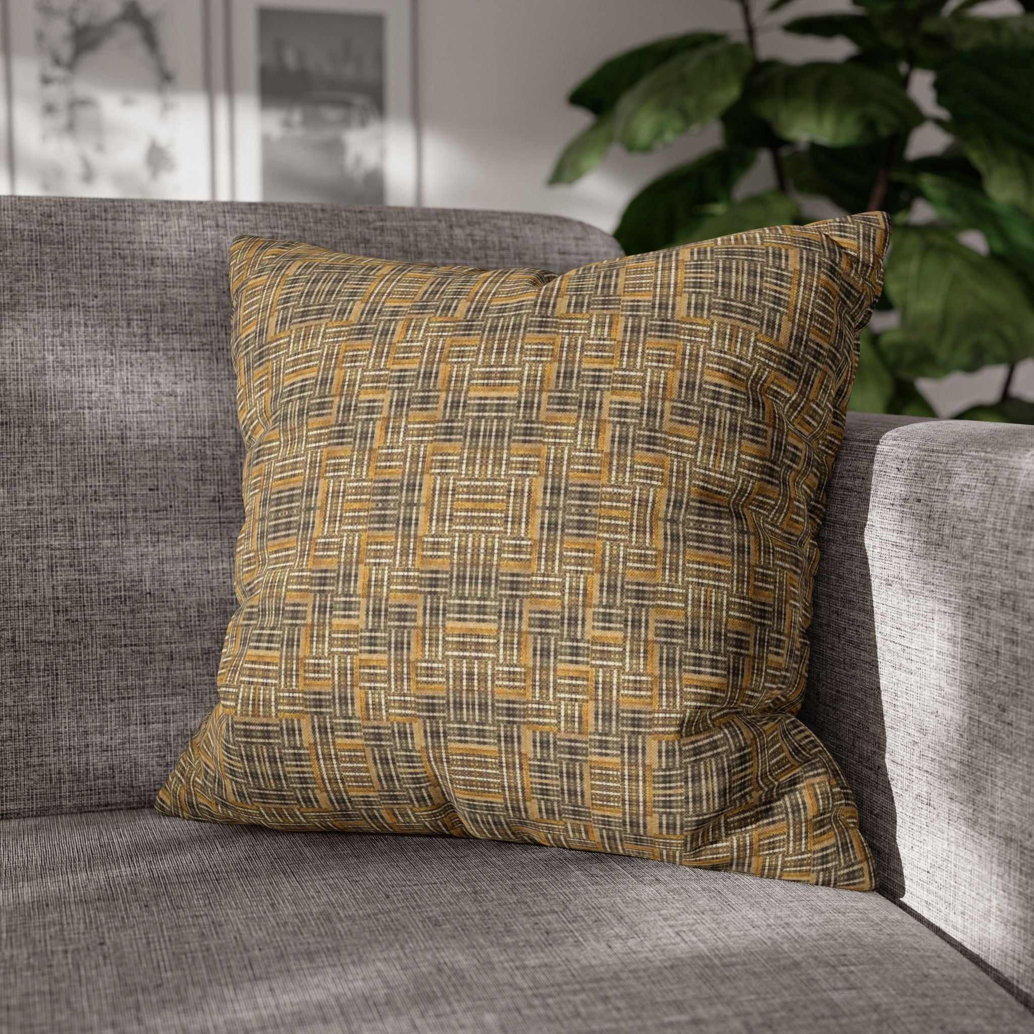 "All Things Fall Apart" Brown, Bronze, and Green Woven Textile Rustic Decorative Pillowcase