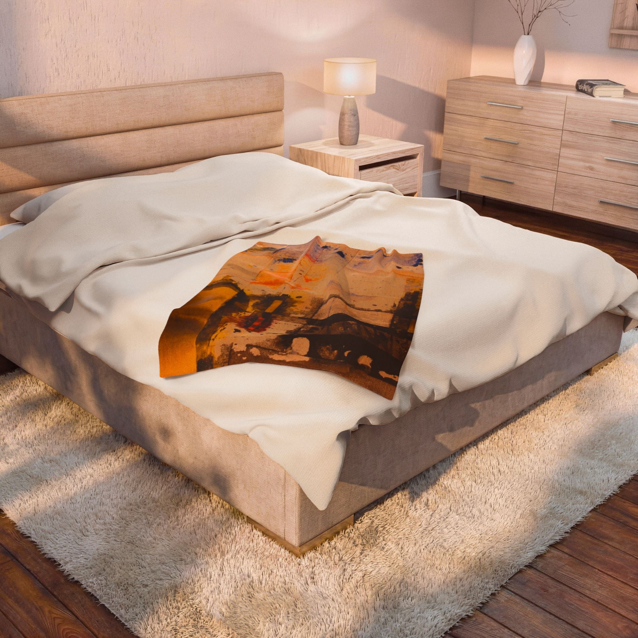 "Dance in the Rain" Acrylic Abstract Painting - Velveteen Plush Blanket — Warm Contemporary Art Throw