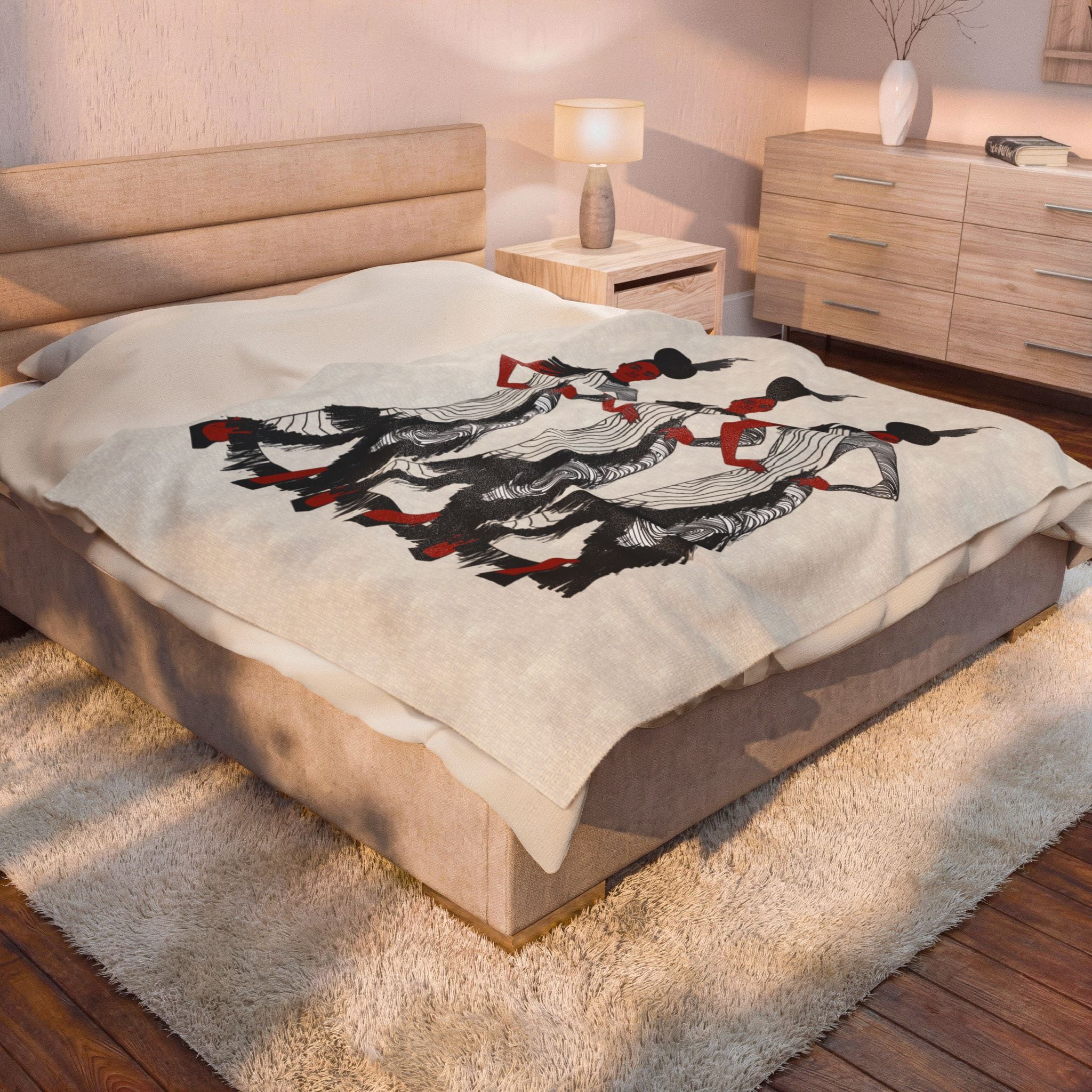 "Fierce Honey" Art Deco Flapper Trio Velveteen Blanket — Vintage Glamour Throw