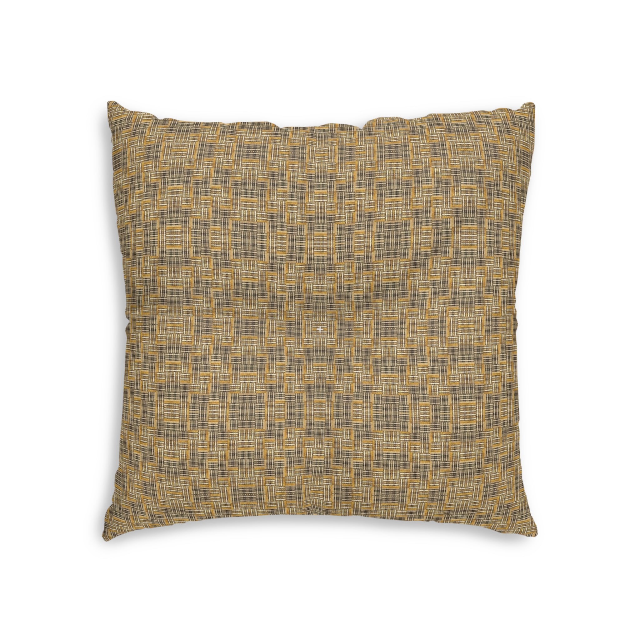 "All Things Fall Apart" Woven Mustard Tufted Floor Pillow — Square Decorative Cushion