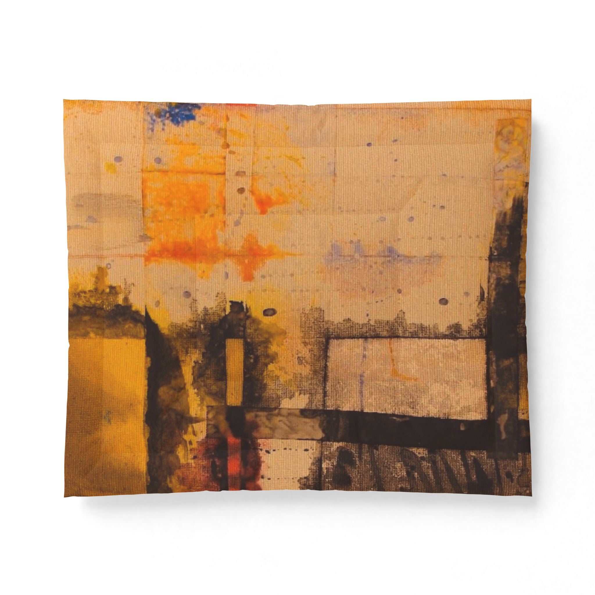 "Dance In The Rain" Abstract Amber Cotton Comforter – Modern Industrial Art Bedding