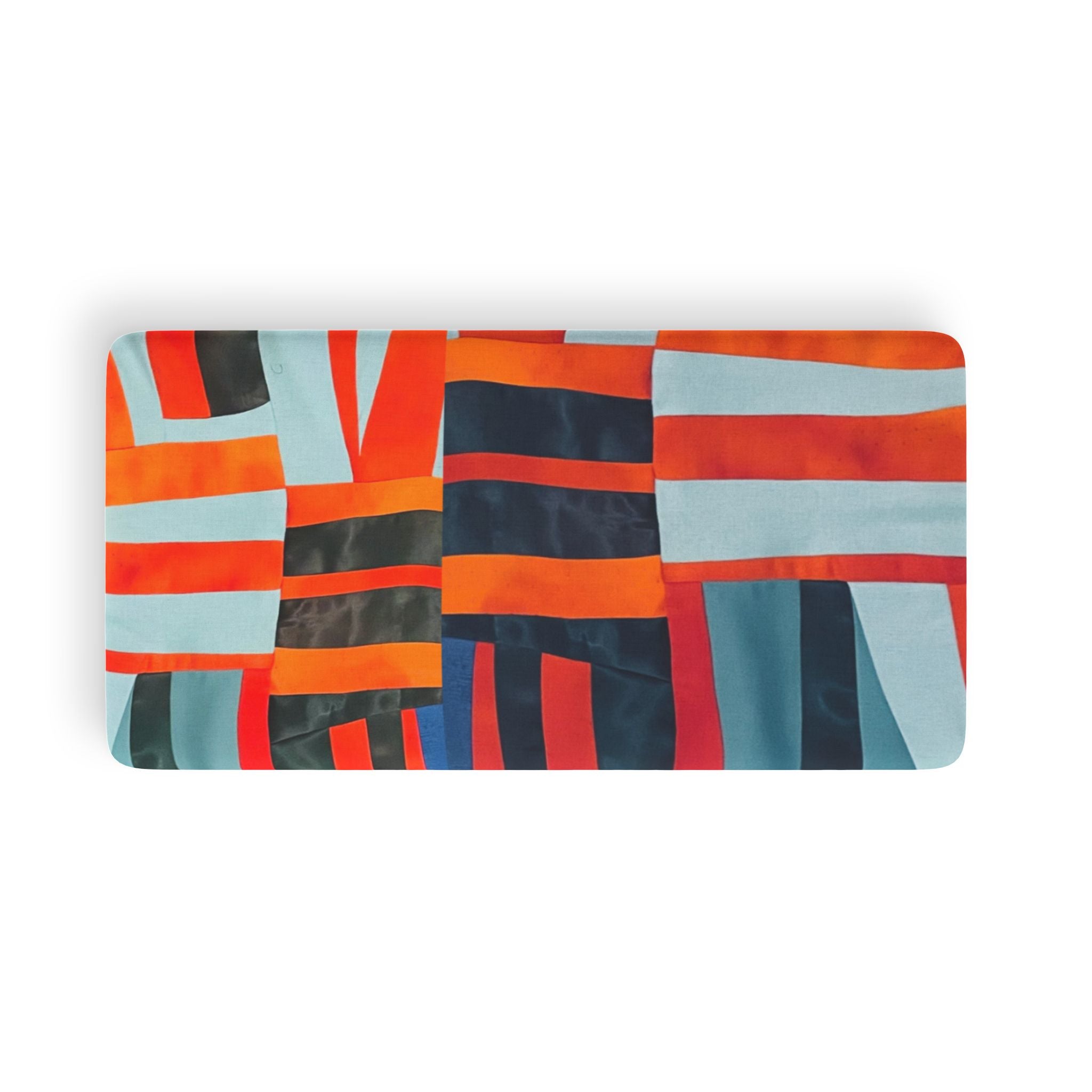 "Samuel" Abstract Geometric Twin Bed, Fitted Sheet — Bold Red Orange & Teal Stripe Pattern