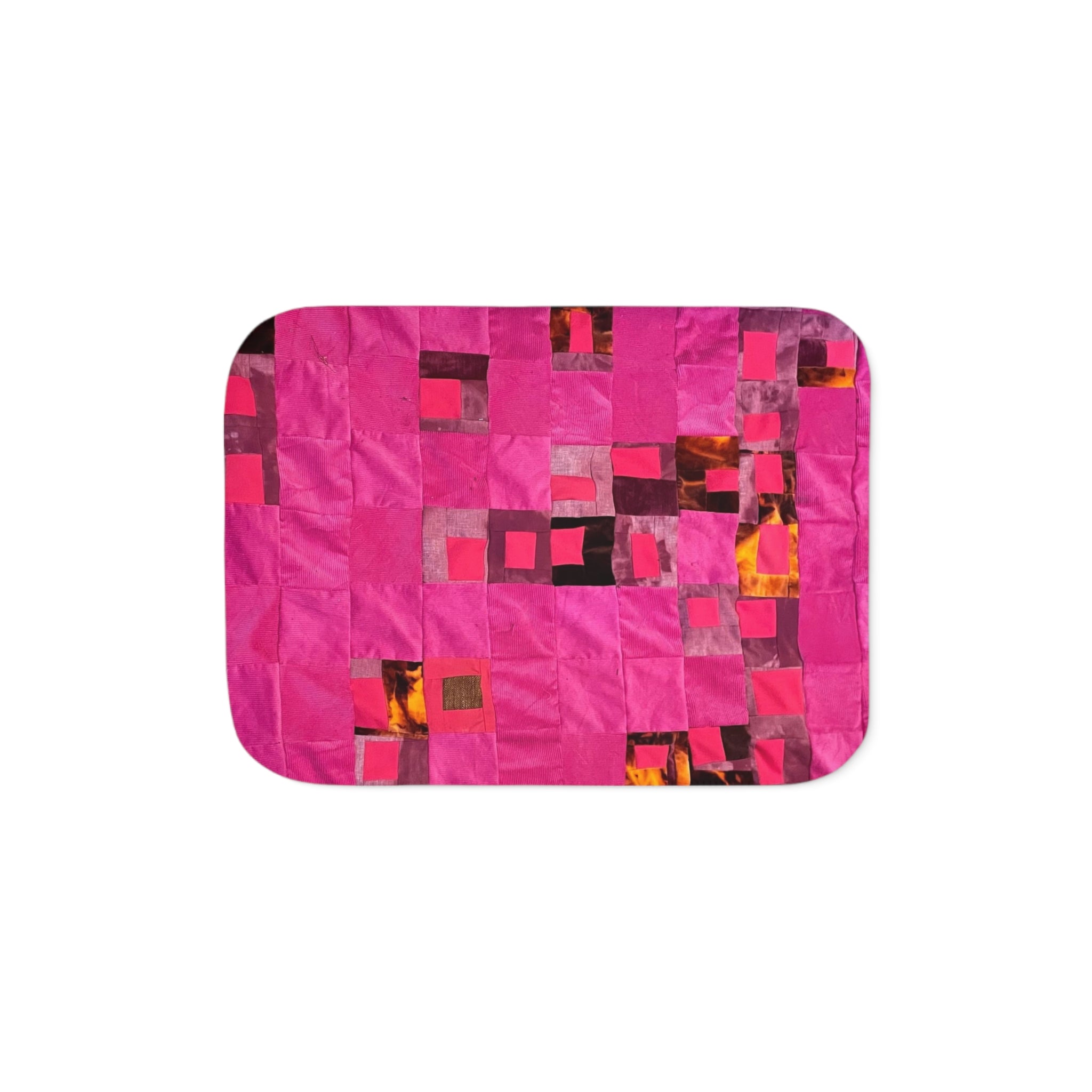 "Lela" Pink Geometric Sherpa Blanket — Cozy Fleece Throw with Abstract Patchwork