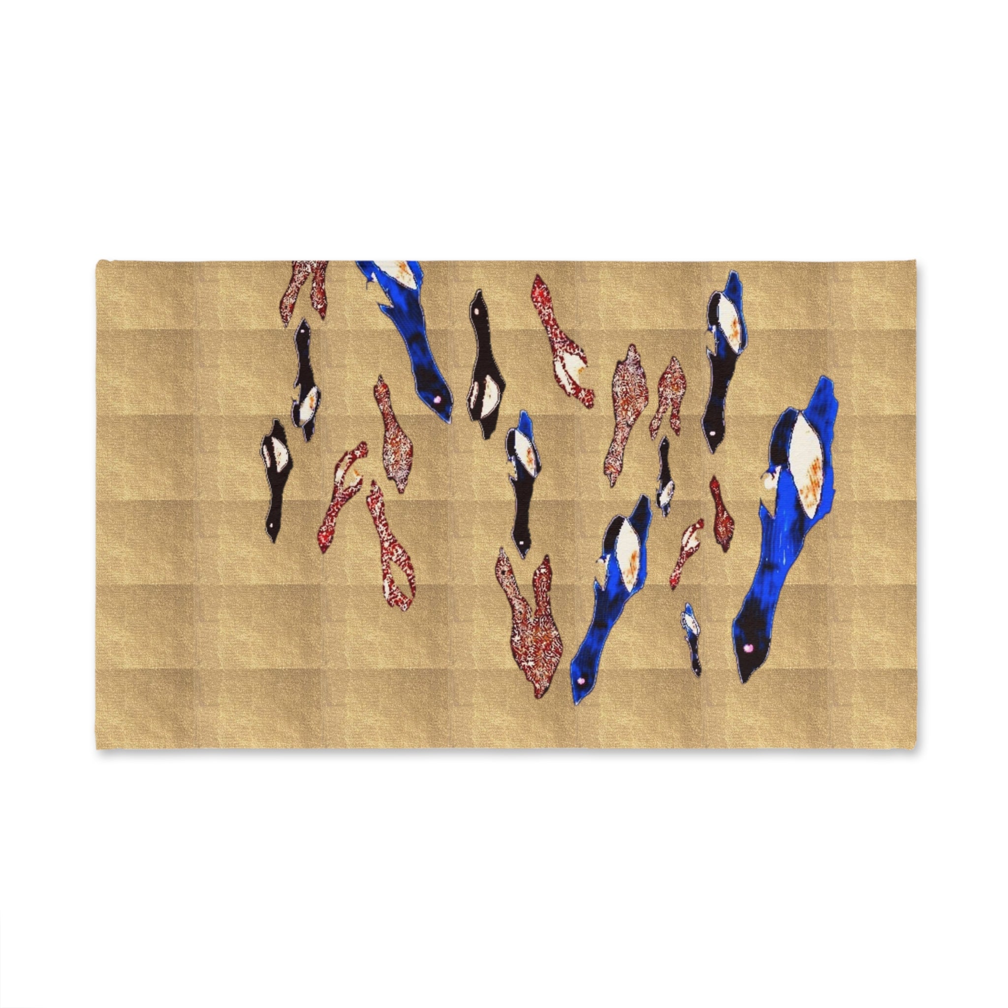 "Fly Me to the Moon" Flock Hand Towel — Blue, Gold, and Brown Waterfowl Kitchen Towel