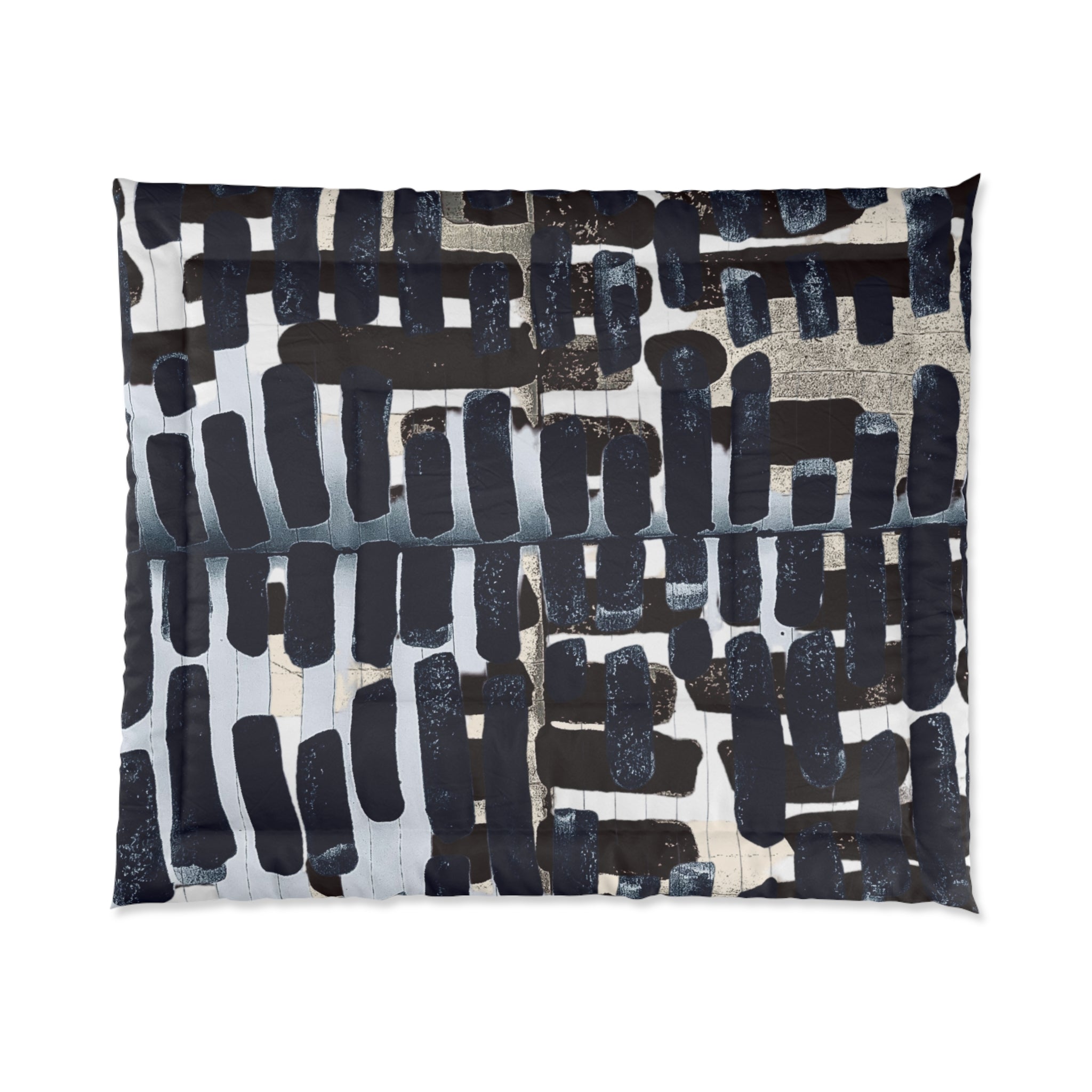 "Only My Notebook Knows How I Feel, My Heart Is On Every Page" Abstract Grid Comforter - Monochrome Brushstroke Pattern
