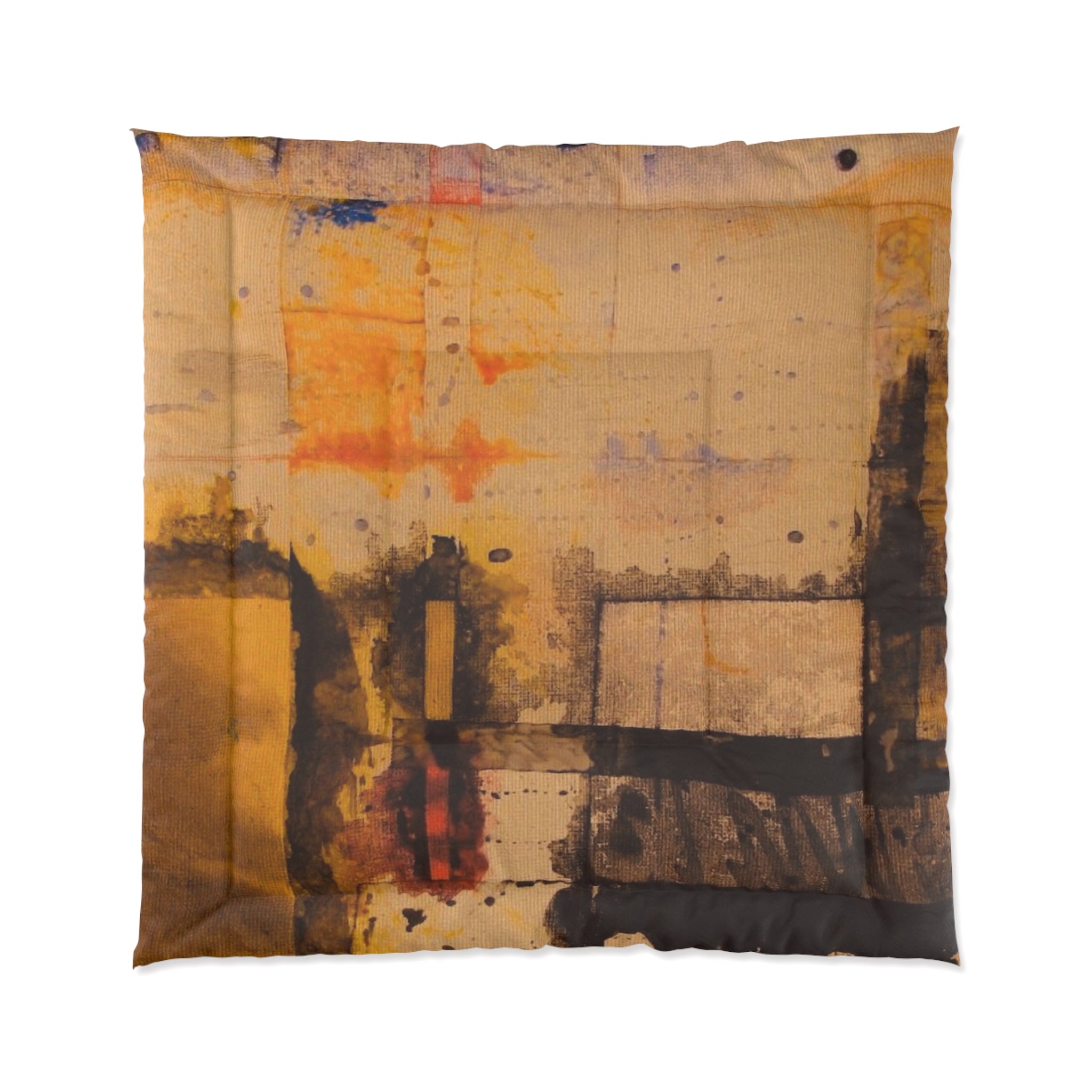 "Dance in the Rain" Abstract Ochre Art Comforter – Warm Yellow Modern Bedding