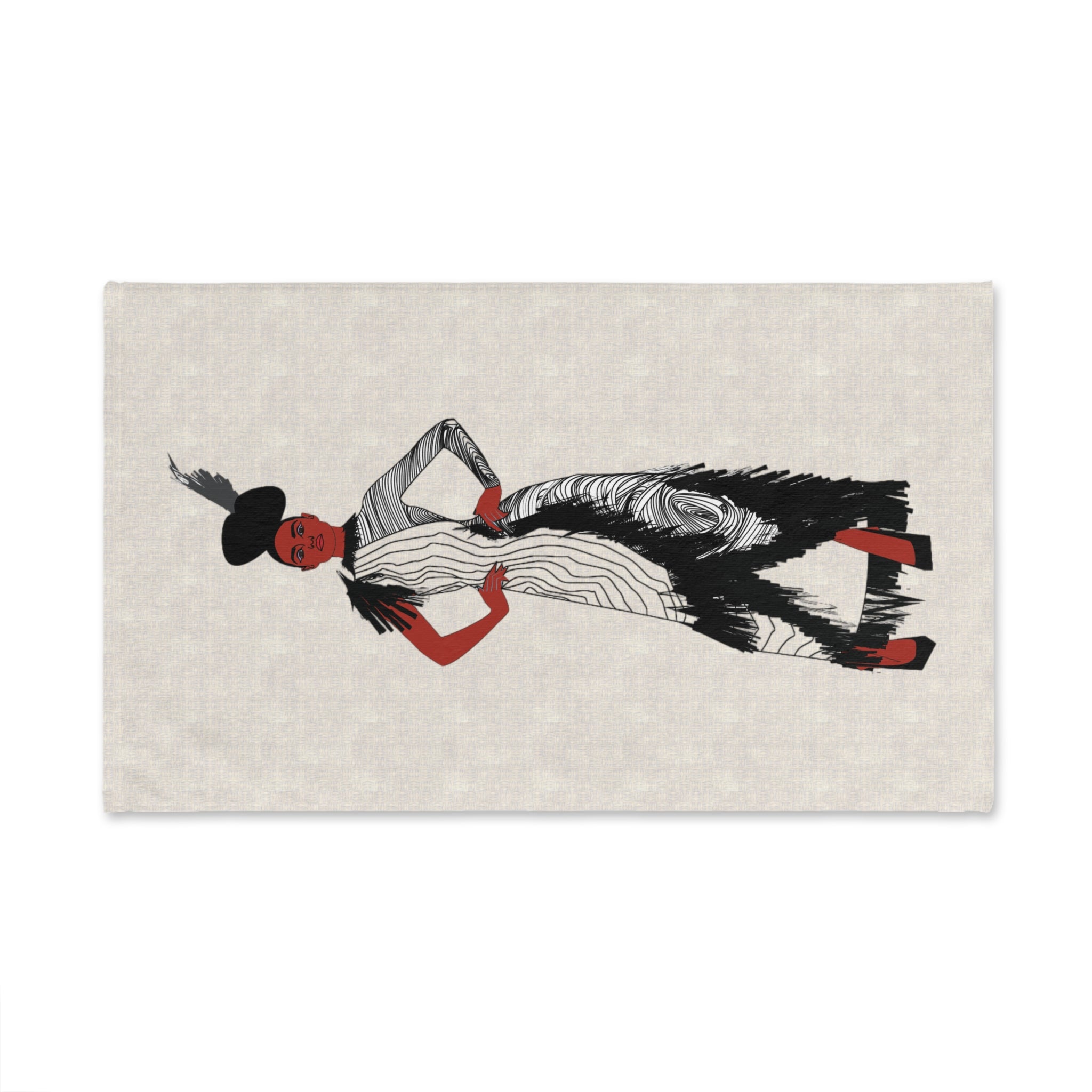 "Fierce Honey" Fashion Illustration Hand Towel – Red & Black Avant-Garde Model Design