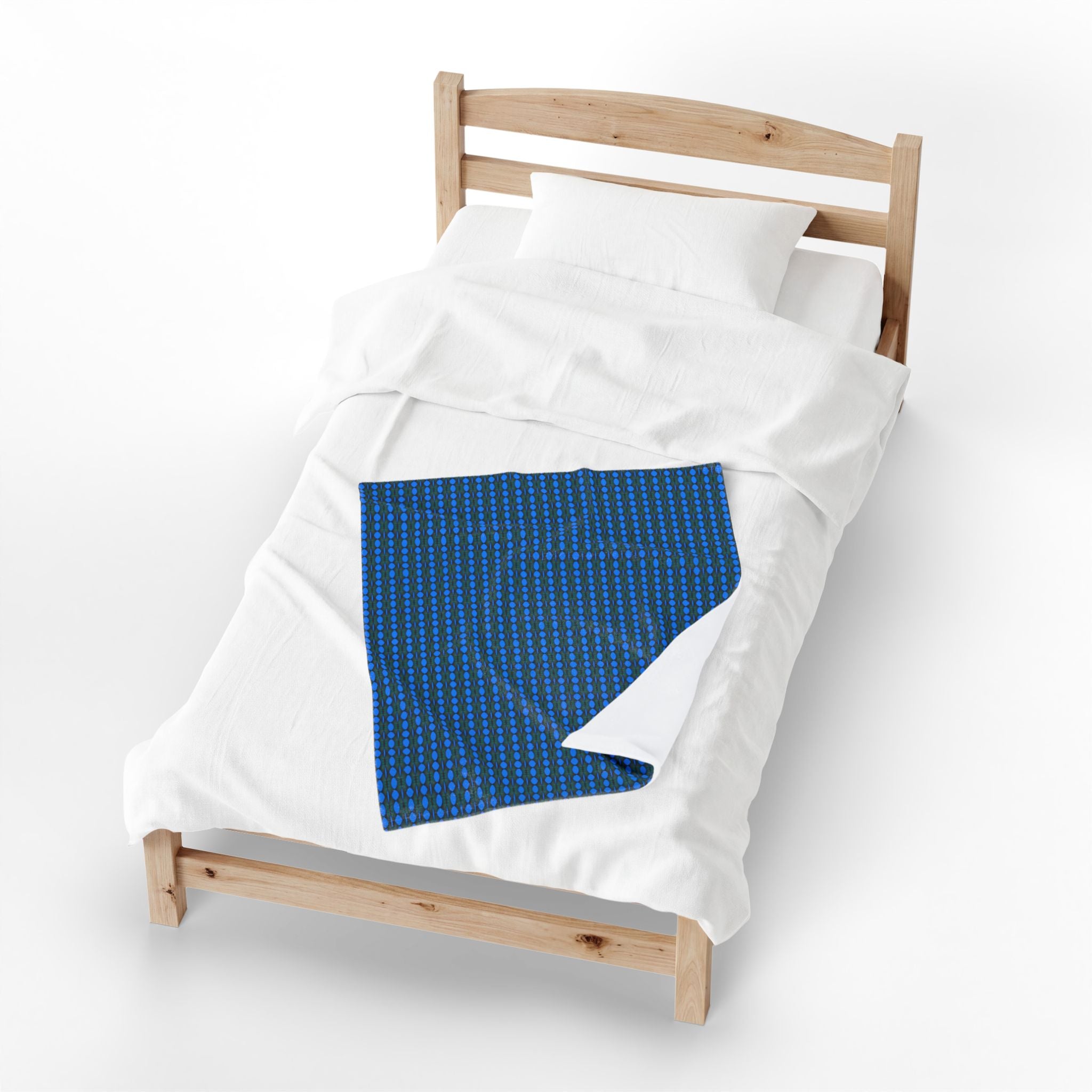"Where Are We Going?" Blue Pixel Pattern Velveteen Plush Blanket — Soft Retro Geometric Throw
